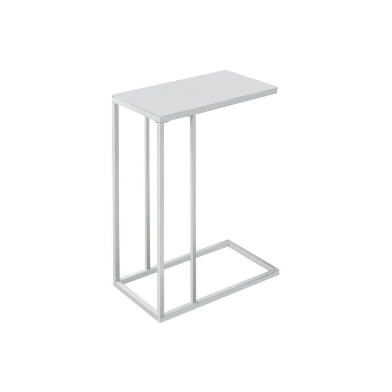 Monarch Specialties I 3037 Accent Table, C-shaped, End, Side, Snack, Living Room, Bedroom, Metal, Tempered Glass, White, Contemporary, Modern