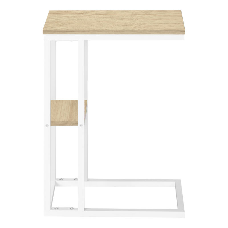 Monarch Specialties I 3677 Accent Table, C-shaped, End, Side, Snack, Living Room, Bedroom, Metal, Laminate, Natural, White, Contemporary, Modern
