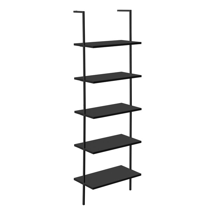Monarch Specialties I 3683 Bookshelf, Bookcase, Etagere, Ladder, 5 Tier, 72"H, Office, Bedroom, Metal, Laminate, Black, Contemporary, Modern