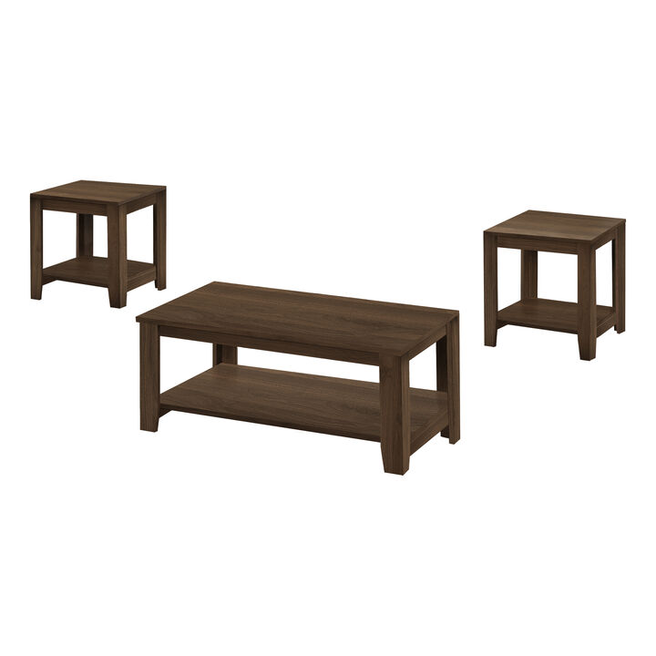 Monarch Specialties I 7882P Table Set, 3pcs Set, Coffee, End, Side, Accent, Living Room, Laminate, Walnut, Transitional