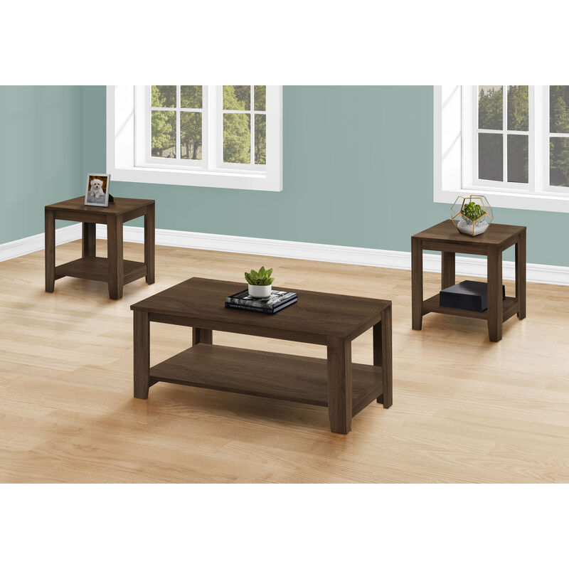 Monarch Specialties I 7882P Table Set, 3pcs Set, Coffee, End, Side, Accent, Living Room, Laminate, Walnut, Transitional