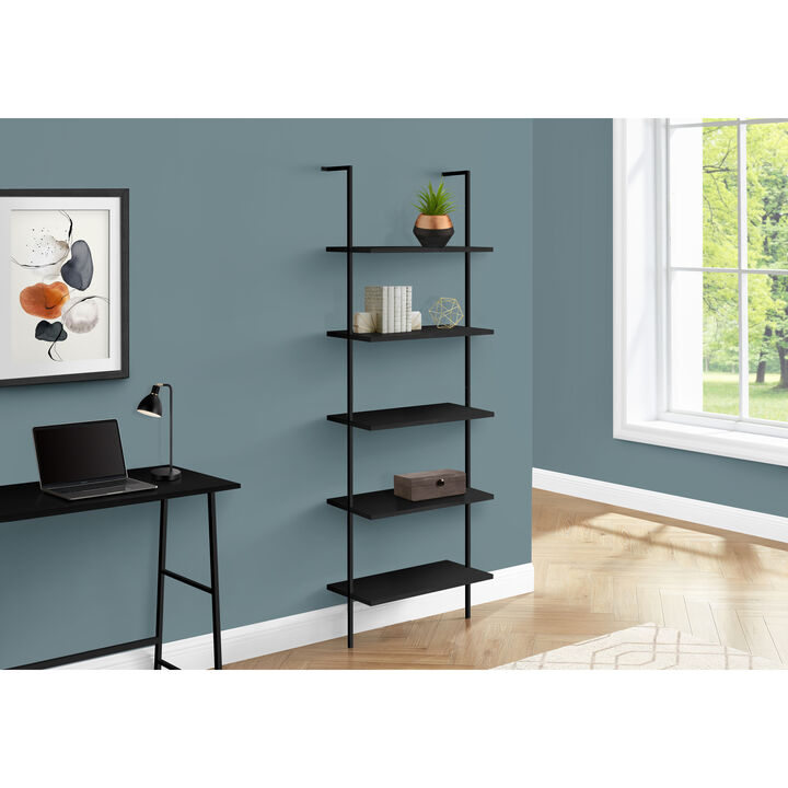 Monarch Specialties I 3683 Bookshelf, Bookcase, Etagere, Ladder, 5 Tier, 72"H, Office, Bedroom, Metal, Laminate, Black, Contemporary, Modern