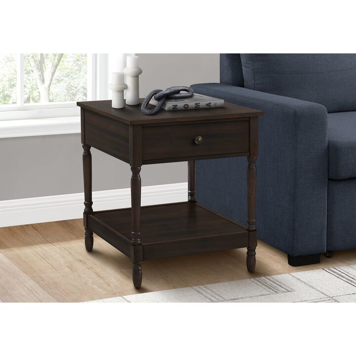 Monarch Specialties I 3976 - Accent Table, 2 Tier, End, Side Table, Square, Nightstand, Bedroom, Lamp, Brown Veneer, Traditional