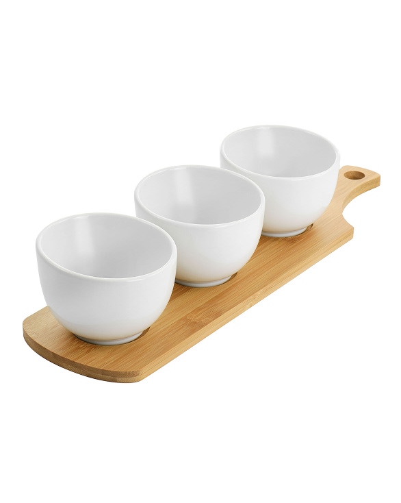 Gibson Elite Gracious Dining 4 Piece Fine Ceramic Tidbit Bowl Set with Base in White