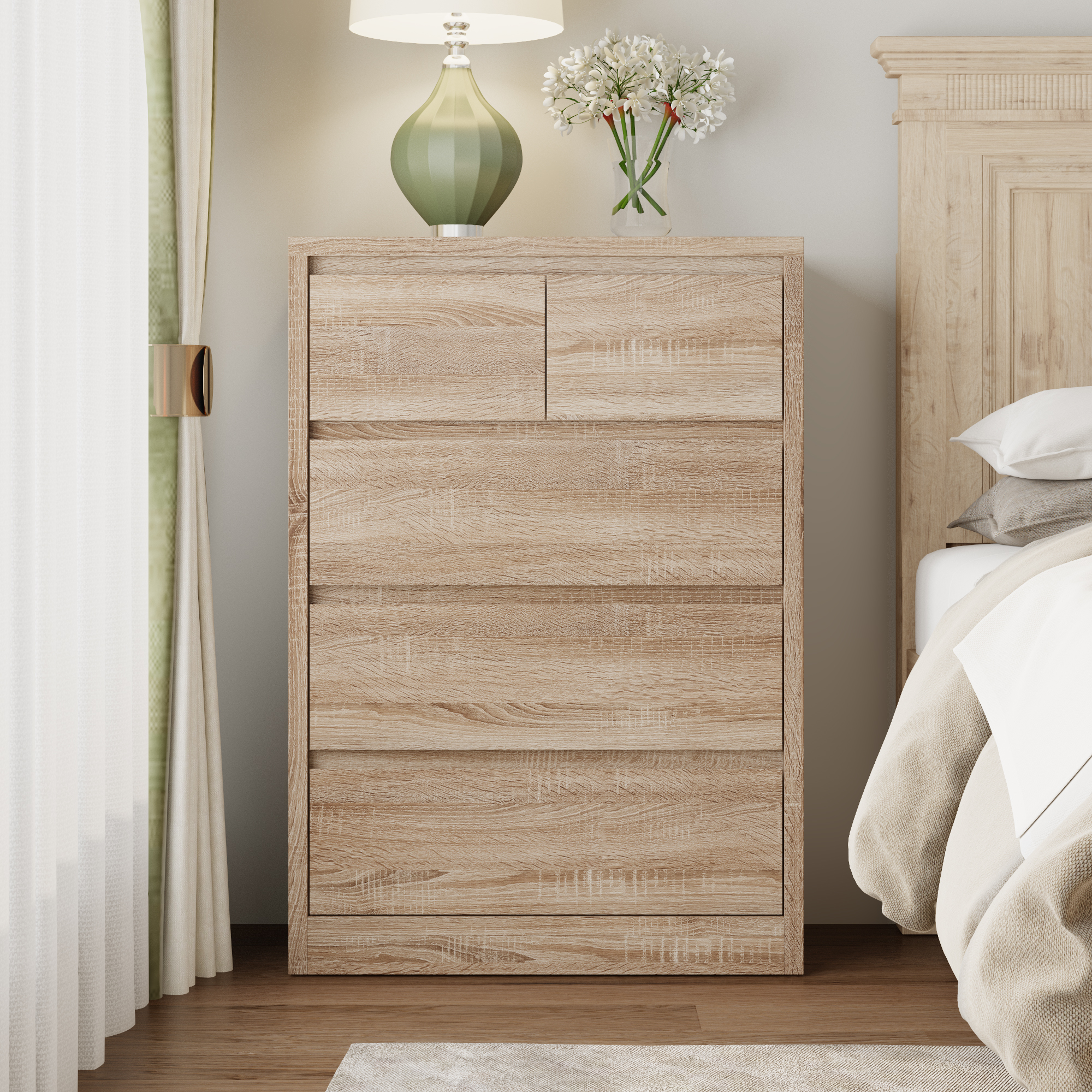 FUFU&GAGA Modern Flip-Top Storage Cabinet with 2 Small & 3 Large