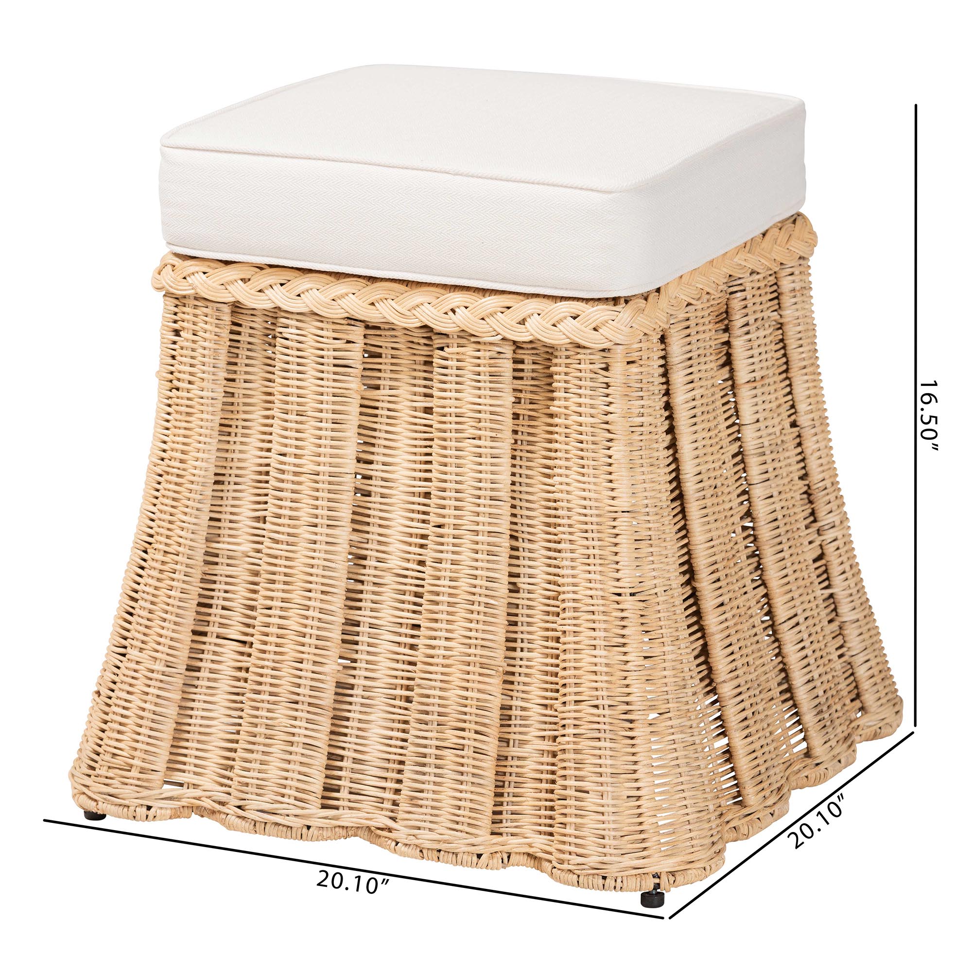 bali & pari Rotem Natural Rattan Ottoman with Cushion - Handwoven