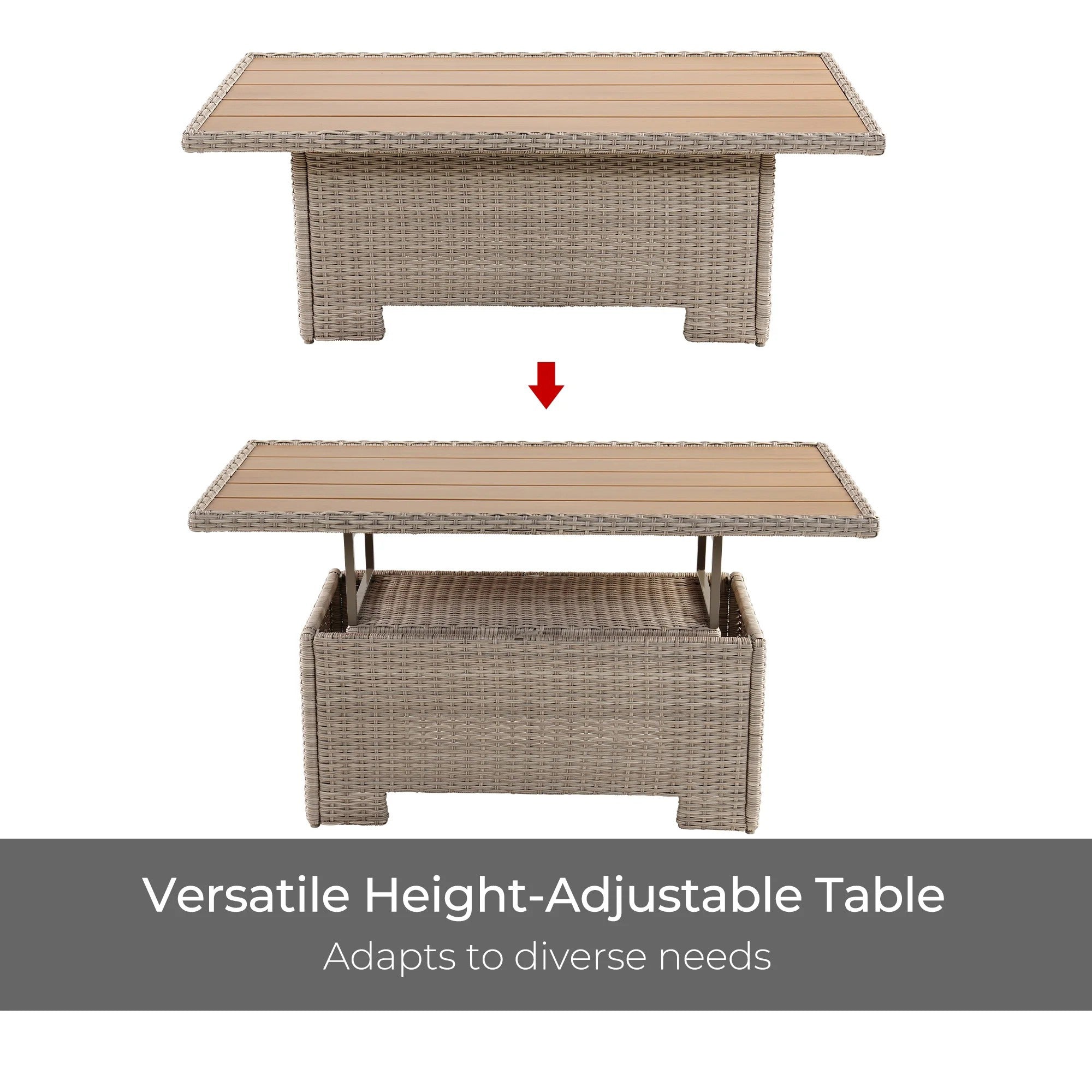 Mondawe Outdoor Detachable Rattan Lifting Table,Multi Functional