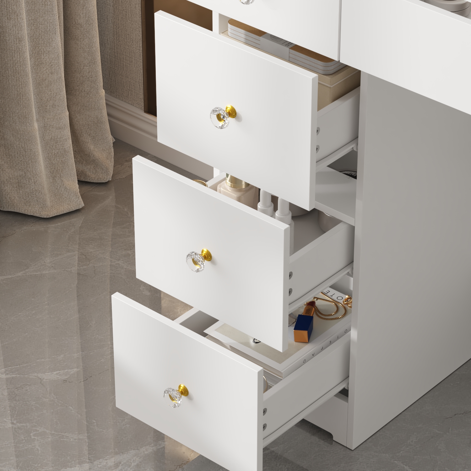 FUFU&GAGA Large Mirror Vanity Dresser with 9 Drawers & LED