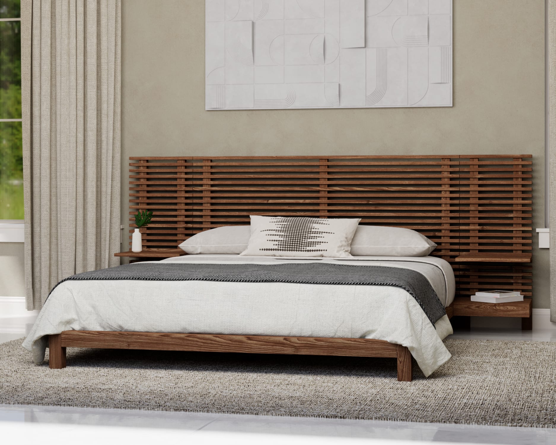 Tanner Full-size Solid Ash Wall Bed with Integrated Nightstands in