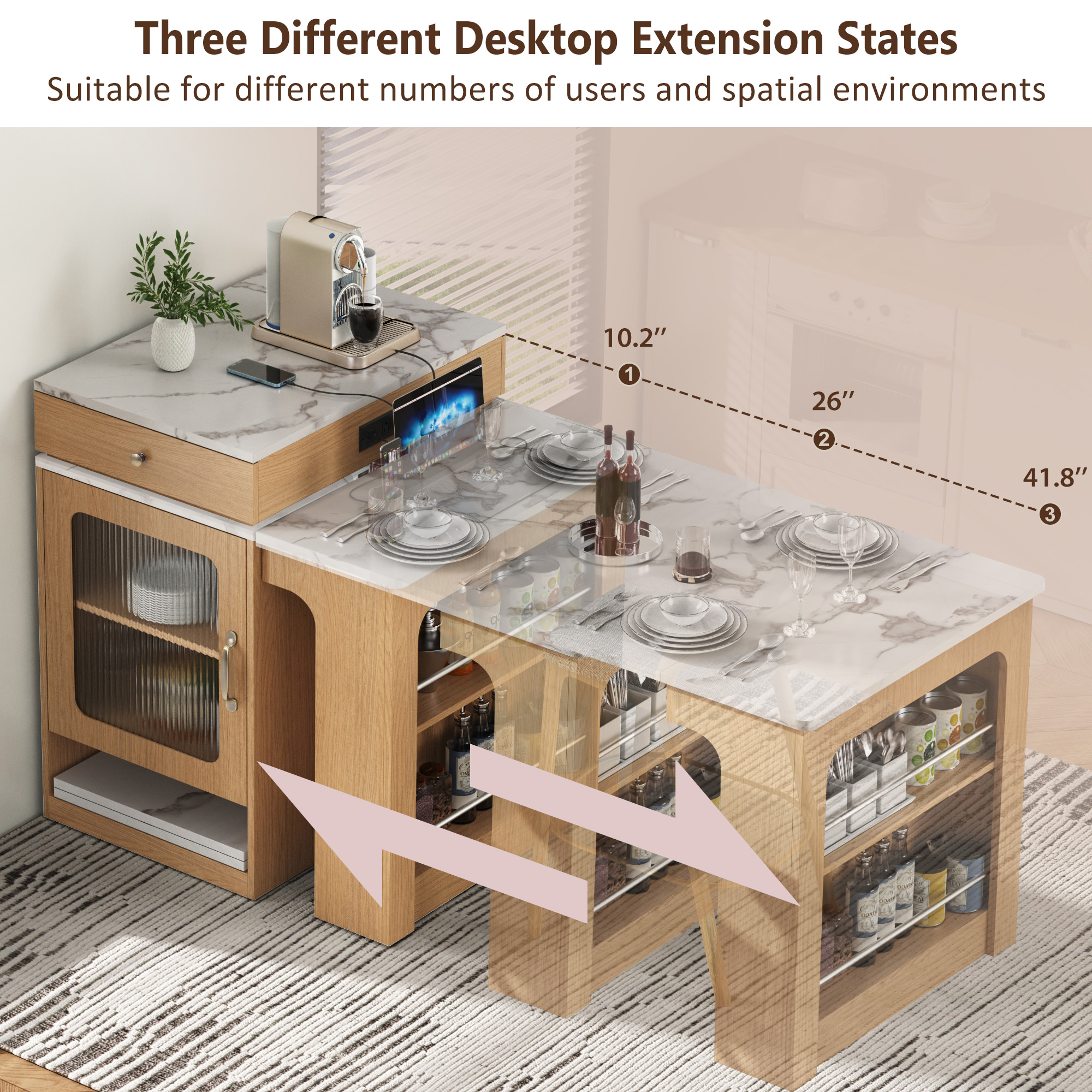 Merax Extendable Kitchen Island with Dining Table & Storage