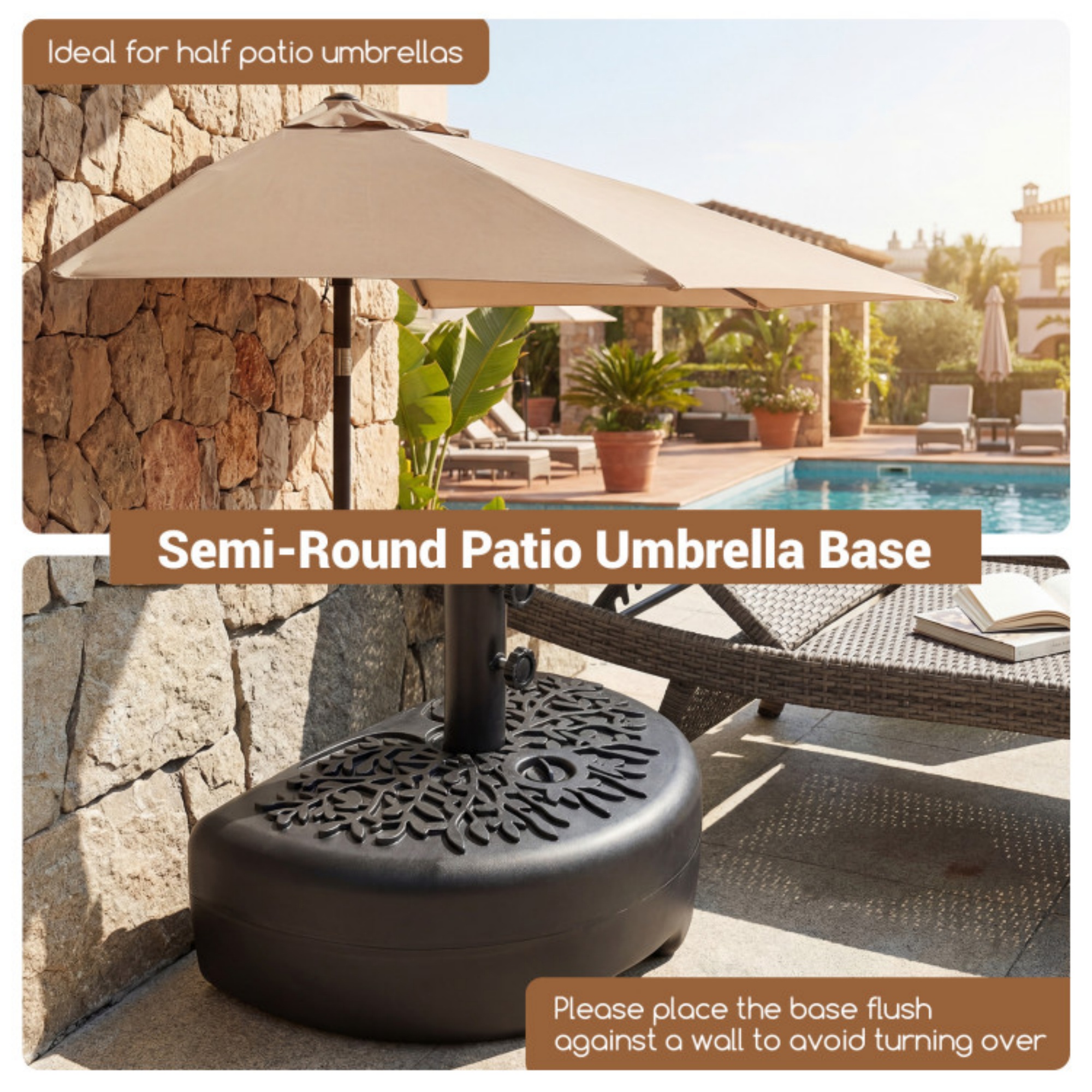 half round patio table with umbrella Moon Beach Outdoor Dining Create a cool and comfortable spot in the smallest of spaces with the Nature Spring 9 Half Patio Umbrella to provide quality sun protection flush against a wall or side of your home 55 LBS Half Round Patio