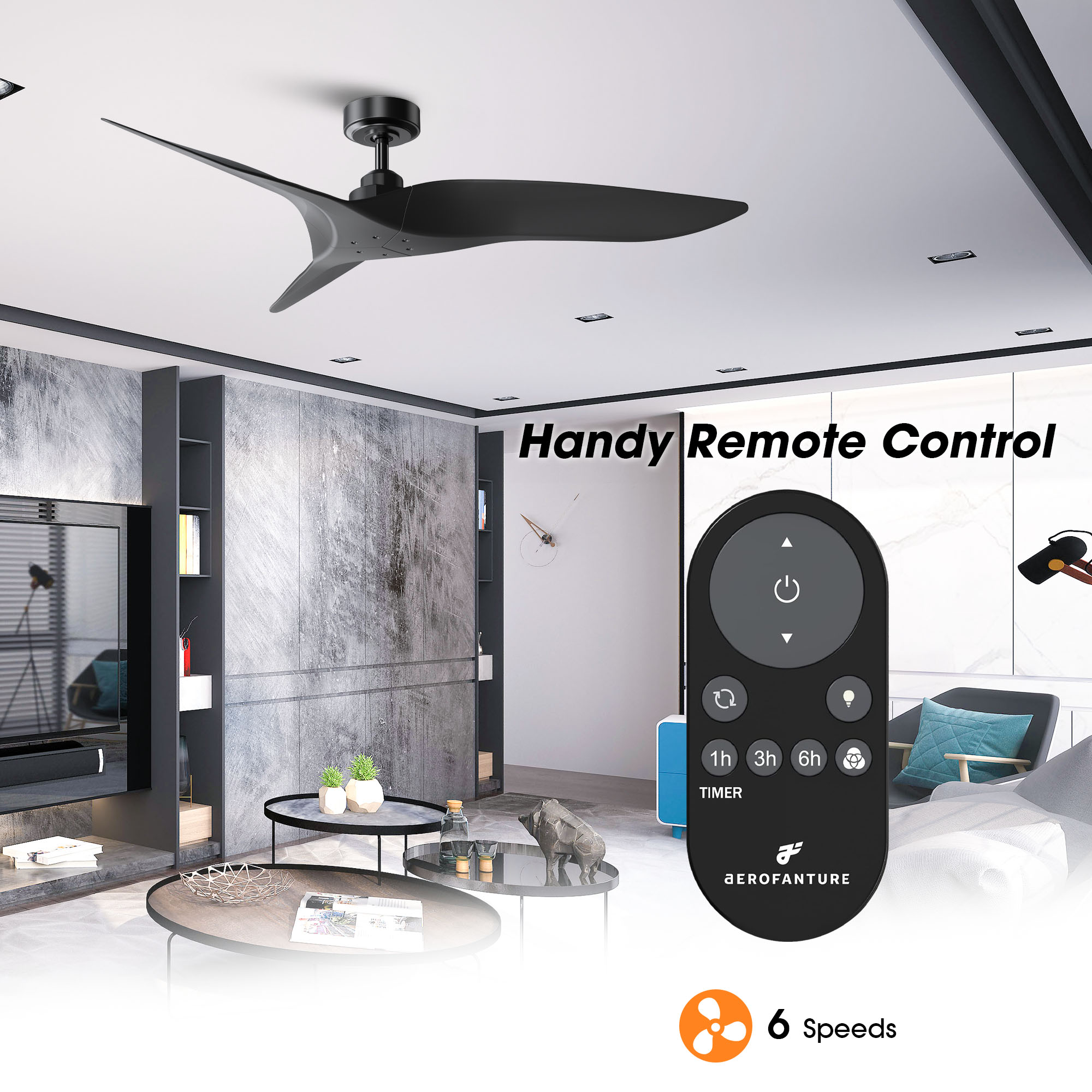 Forrovenco Ceiling Fan With Lights Remote Control, 52 Inch Black