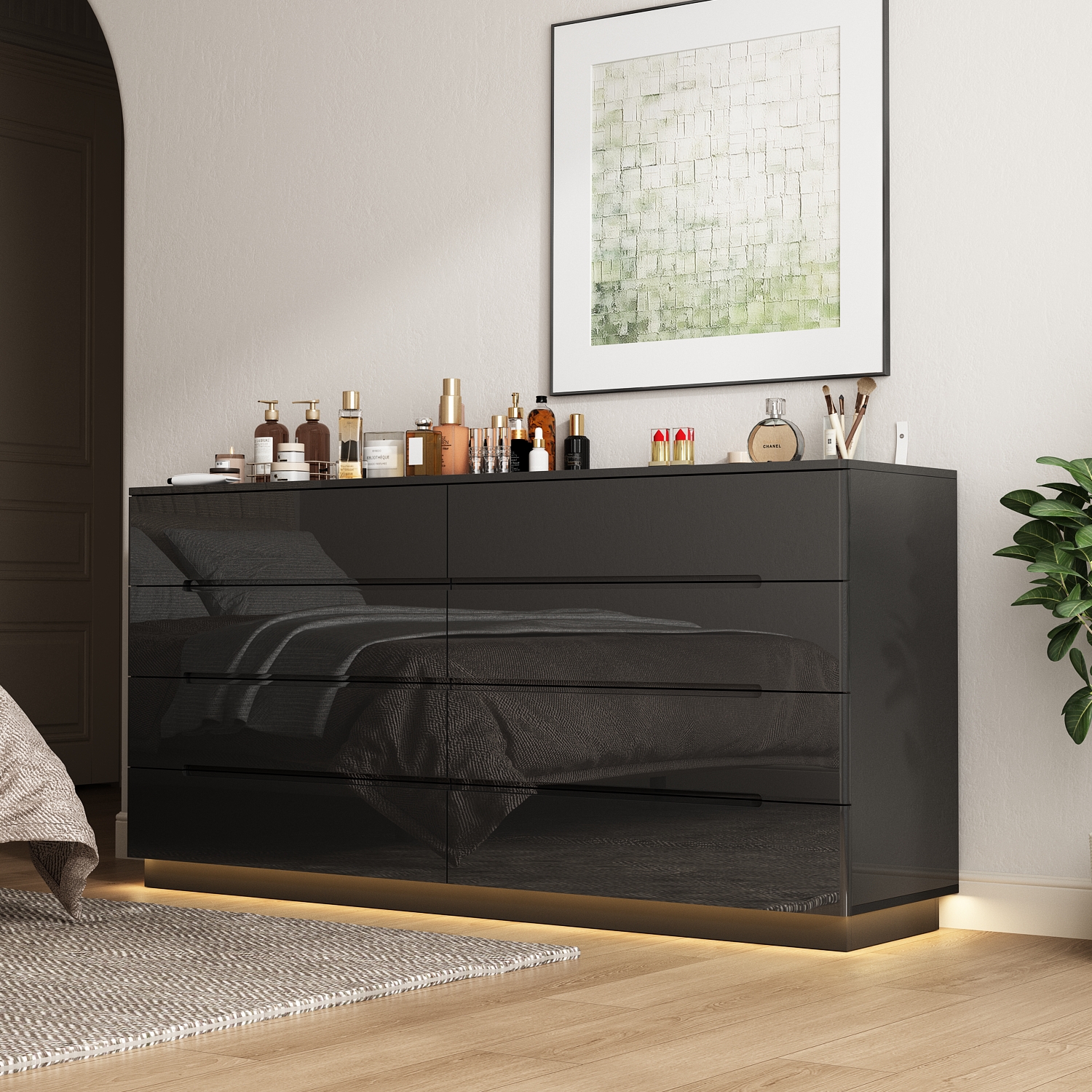 high gloss black dresser Vintage High-Gloss or household items Chintaly Florence 6 Drawer Dresser