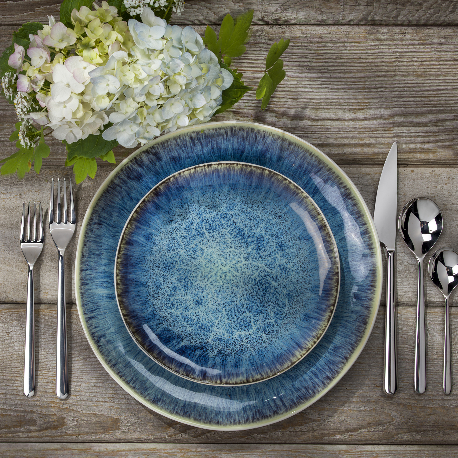 ClayBarn Nicole 12-Piece Stoneware Reactive Glaze Blue Dinnerware
