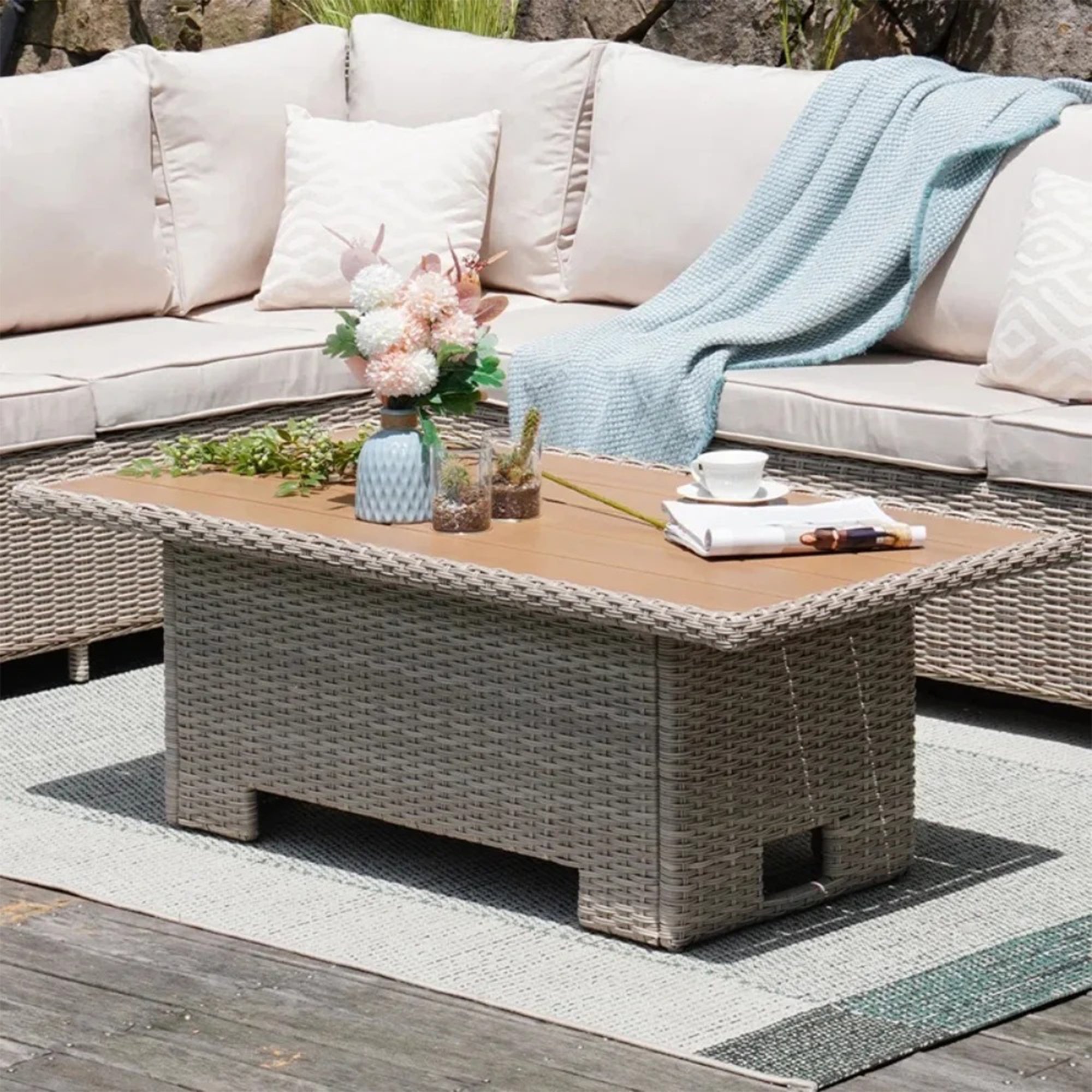 Mondawe Outdoor Detachable Rattan Lifting Table,Multi Functional
