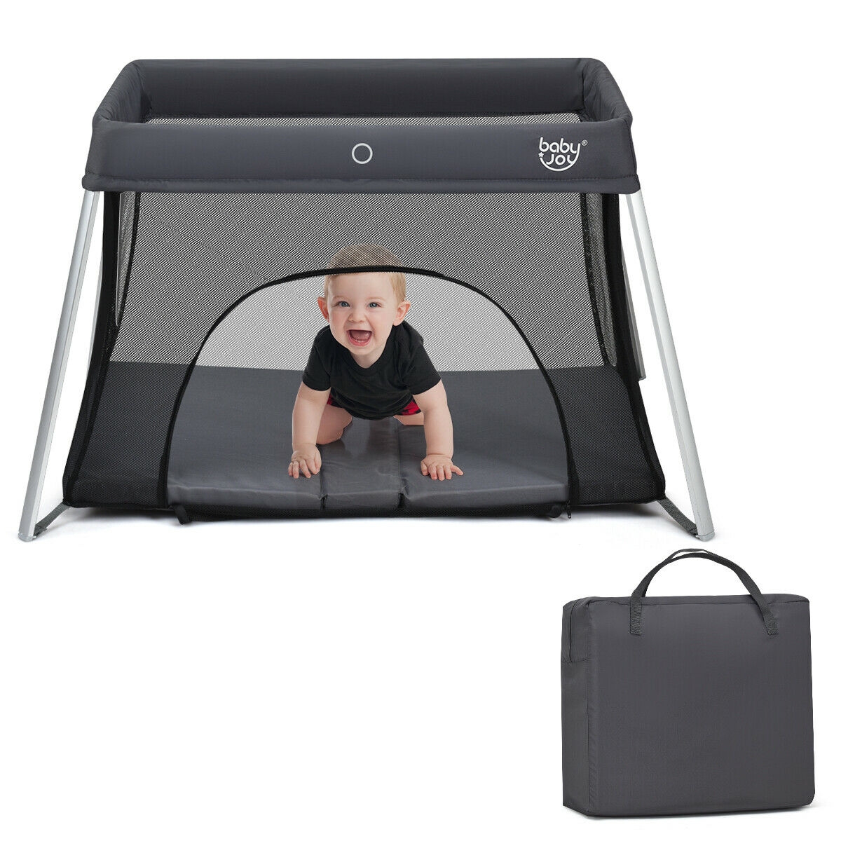 Portable Baby Playpen with Mat in Carry Bag Foldable & Portable Playpen 50*50 in with Canopy and Carry  main image 4