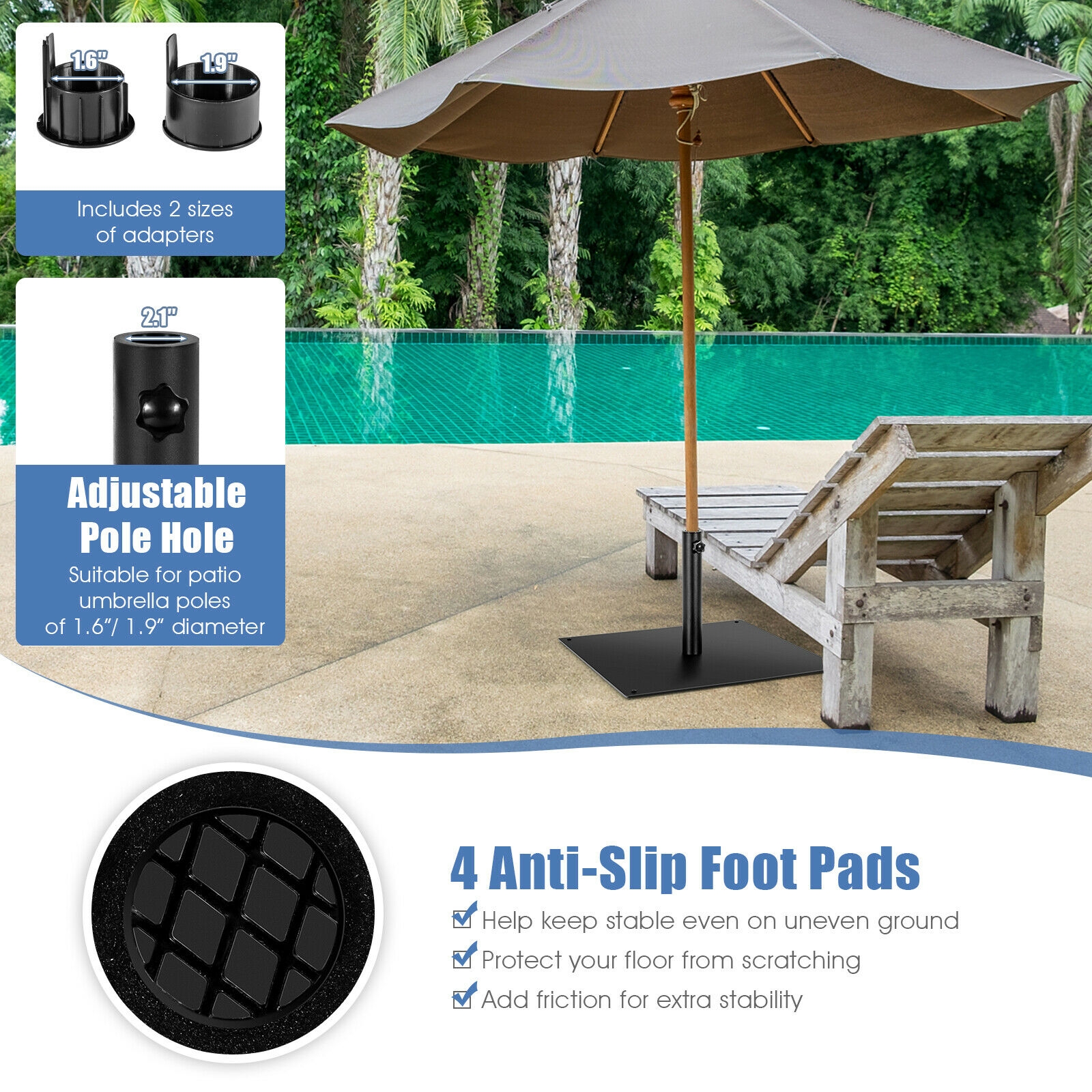 diameter of patio umbrella pole Ledge Lounger Premier Aluminum this umbrella is built to withstand the test of time Slickblue 42 LBS Weighted 25