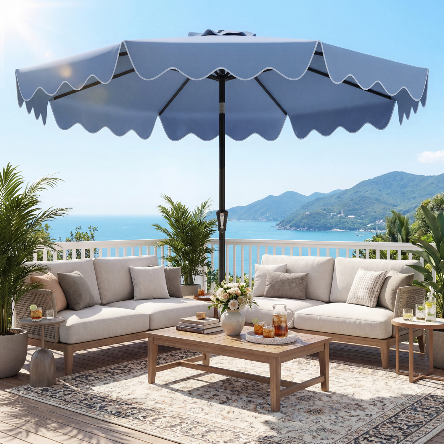 9 patio umbrella base Mondawe 9 Feet Patio Umbrella with Weighted Base and Sandbags in Green