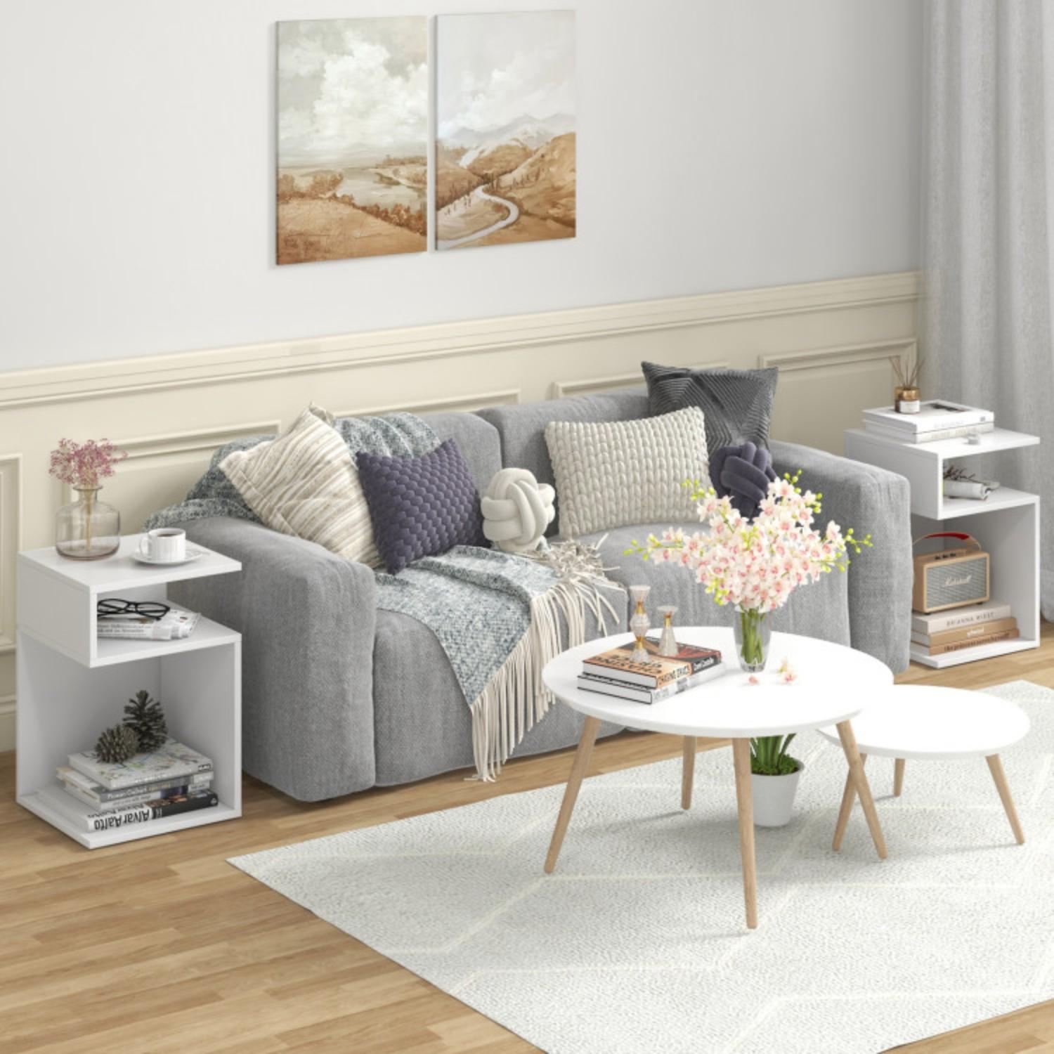 Hivvago S-Shaped Side Table with Unique S-shaped Frame and 2 Open