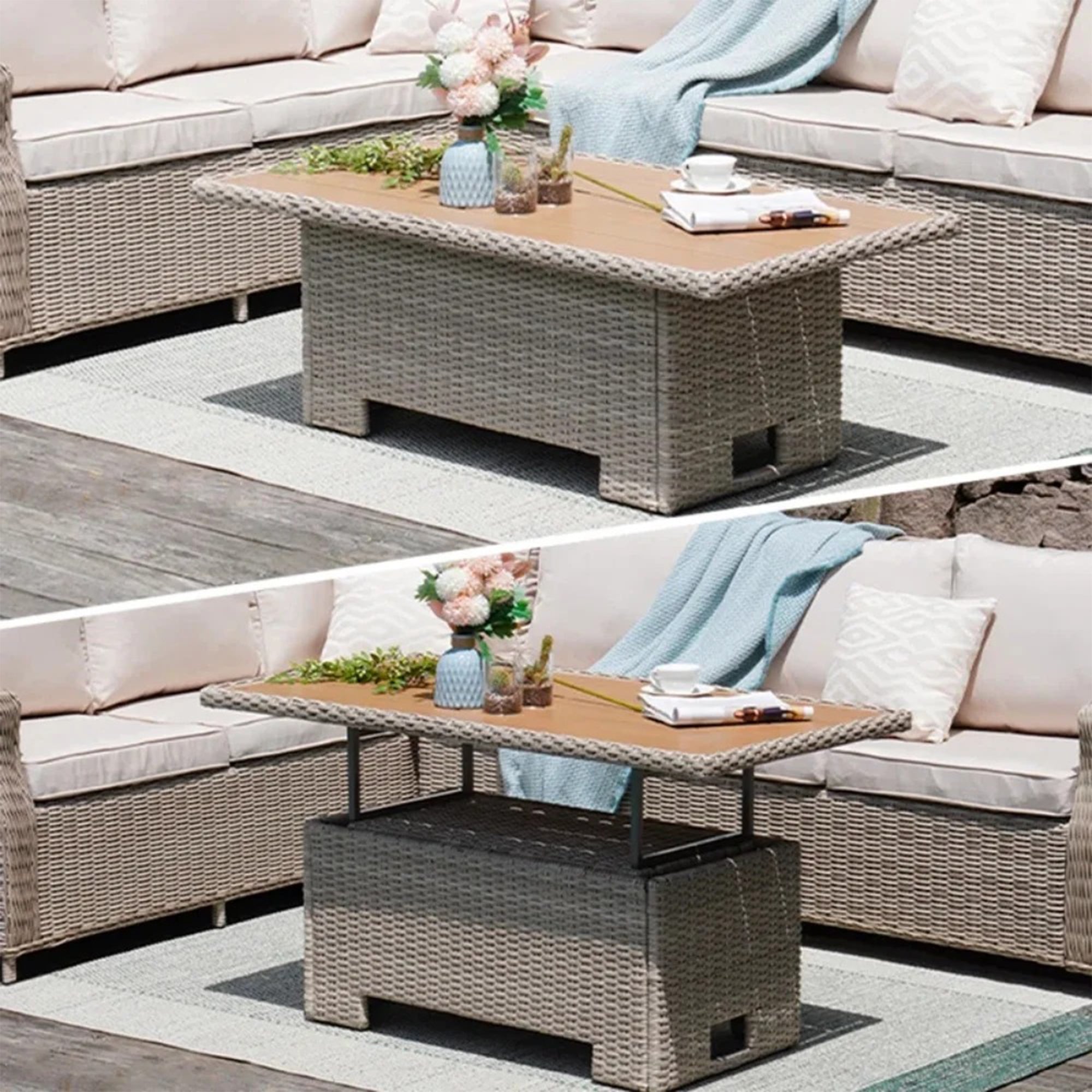 Mondawe Outdoor Detachable Rattan Lifting Table,Multi Functional
