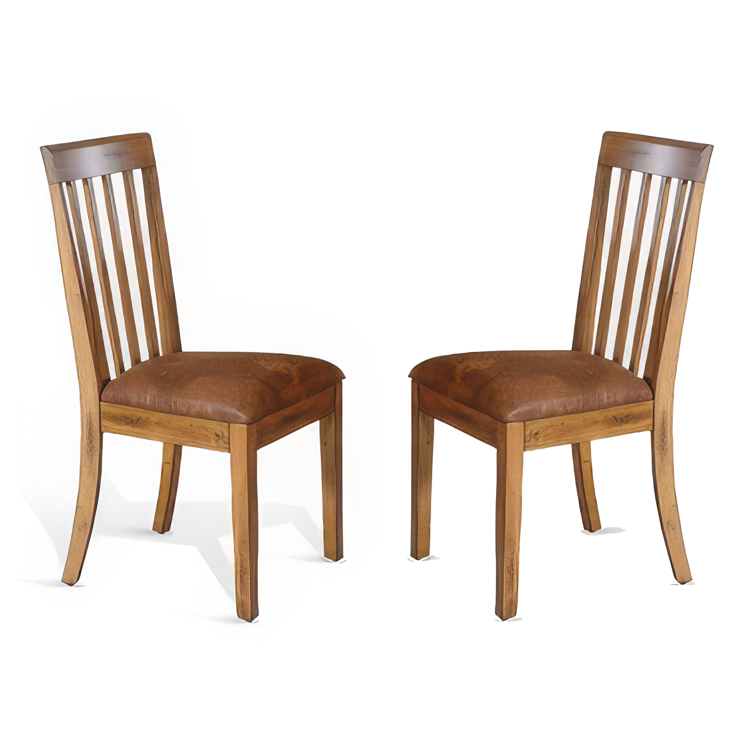 Marv Set of 2 Dining Chairs, Slat Back, Light Brown Microfiber 