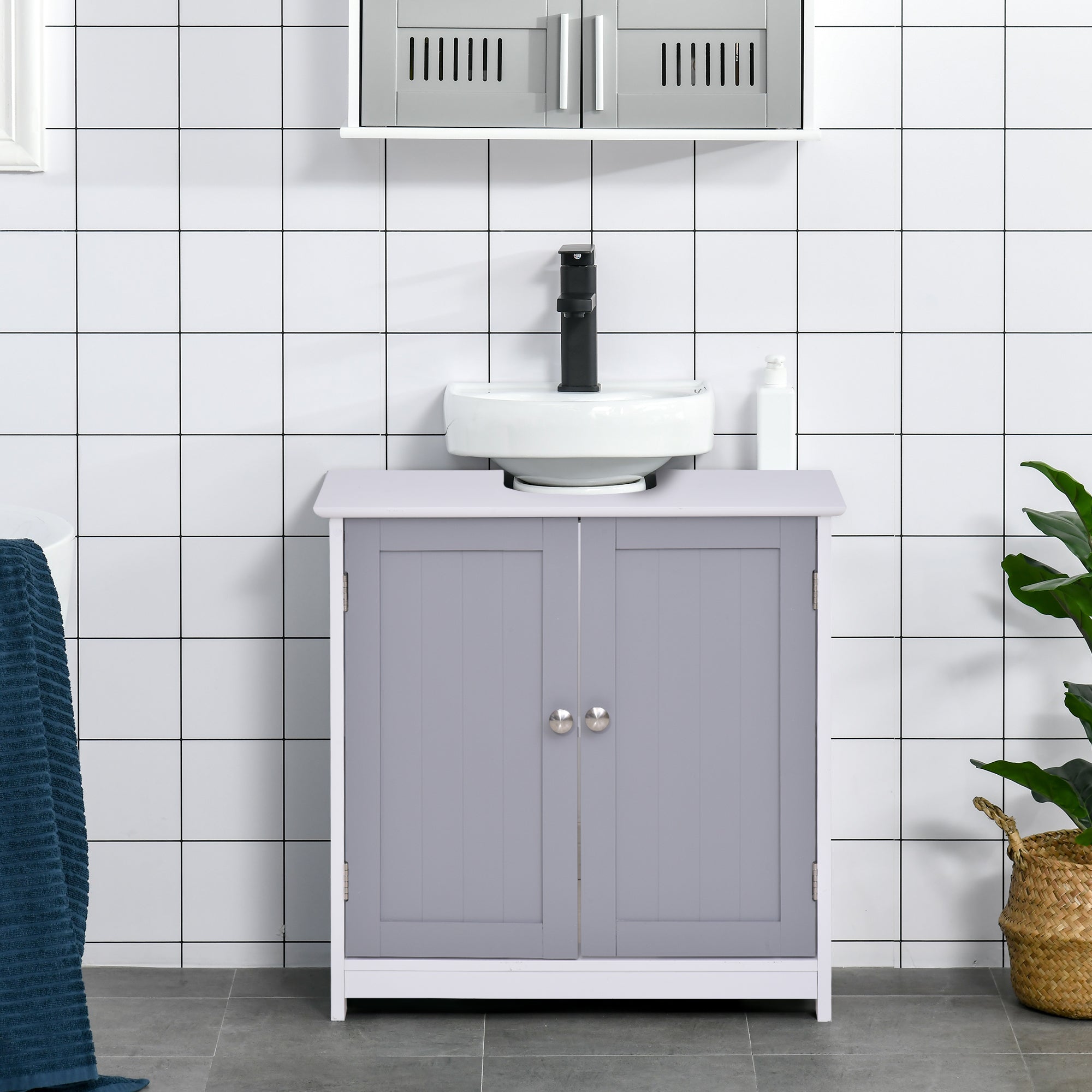 Halifax North America Under Sink Bathroom Cabinet with 2 Doors and Shelf, Pedestal Sink Bathroom Vanity Furniture, Grey | Mathis Home