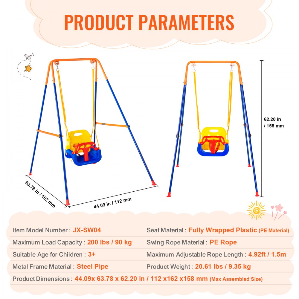 Swing Sets for Backyard 3 in 1 Toddler Swing Set with 4 Sandbags