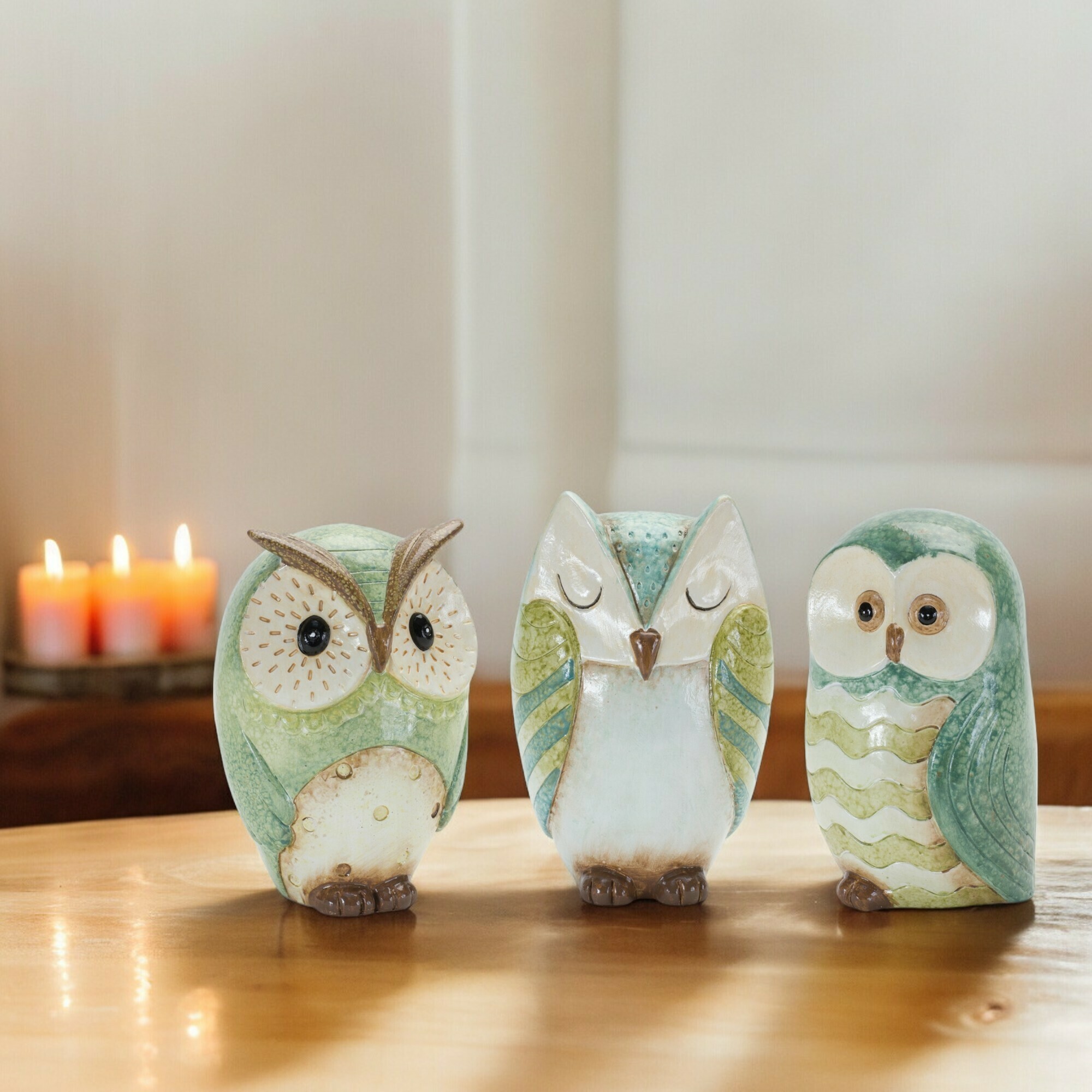 3点セットカレッジドール スリーピーベア owl Set of 3 Owl Figurines Decorative Garden or Home Decor Accents