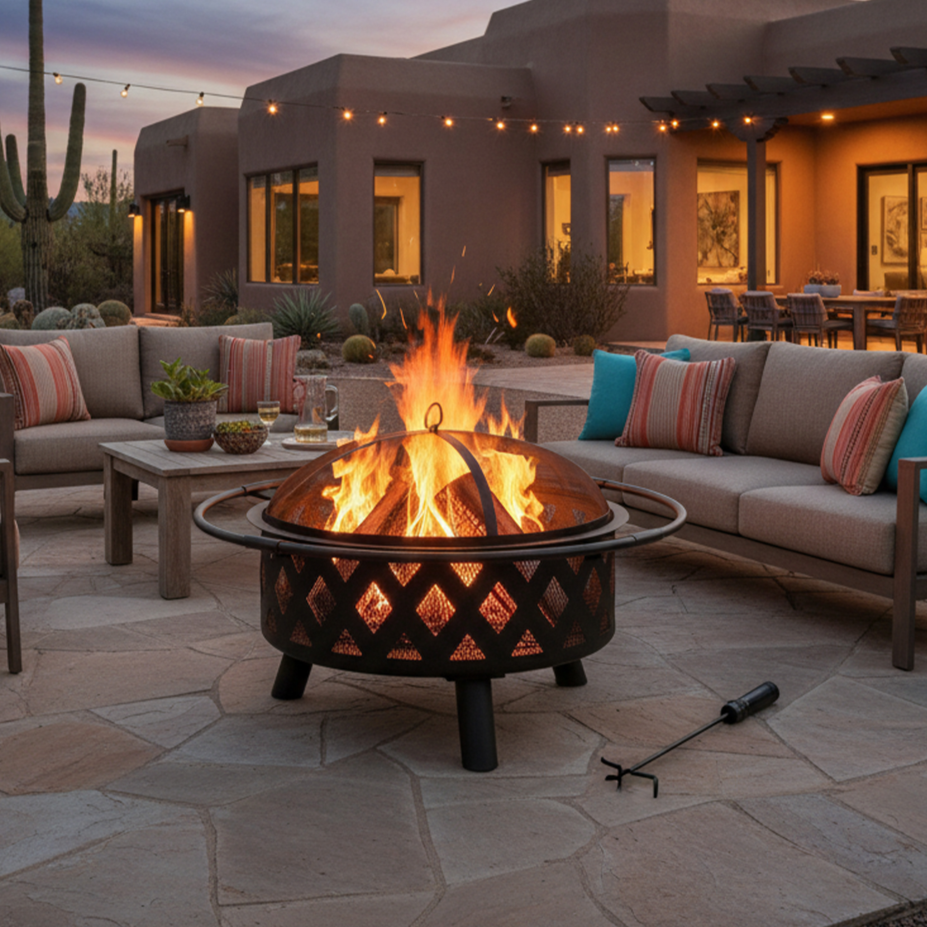 Sunnydaze 30 in Steel Crossweave Fire Pit with Spark Screen - Black