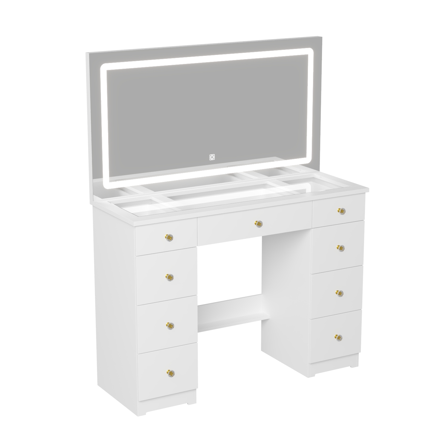 FUFU&GAGA Large Mirror Vanity Dresser with 9 Drawers & LED