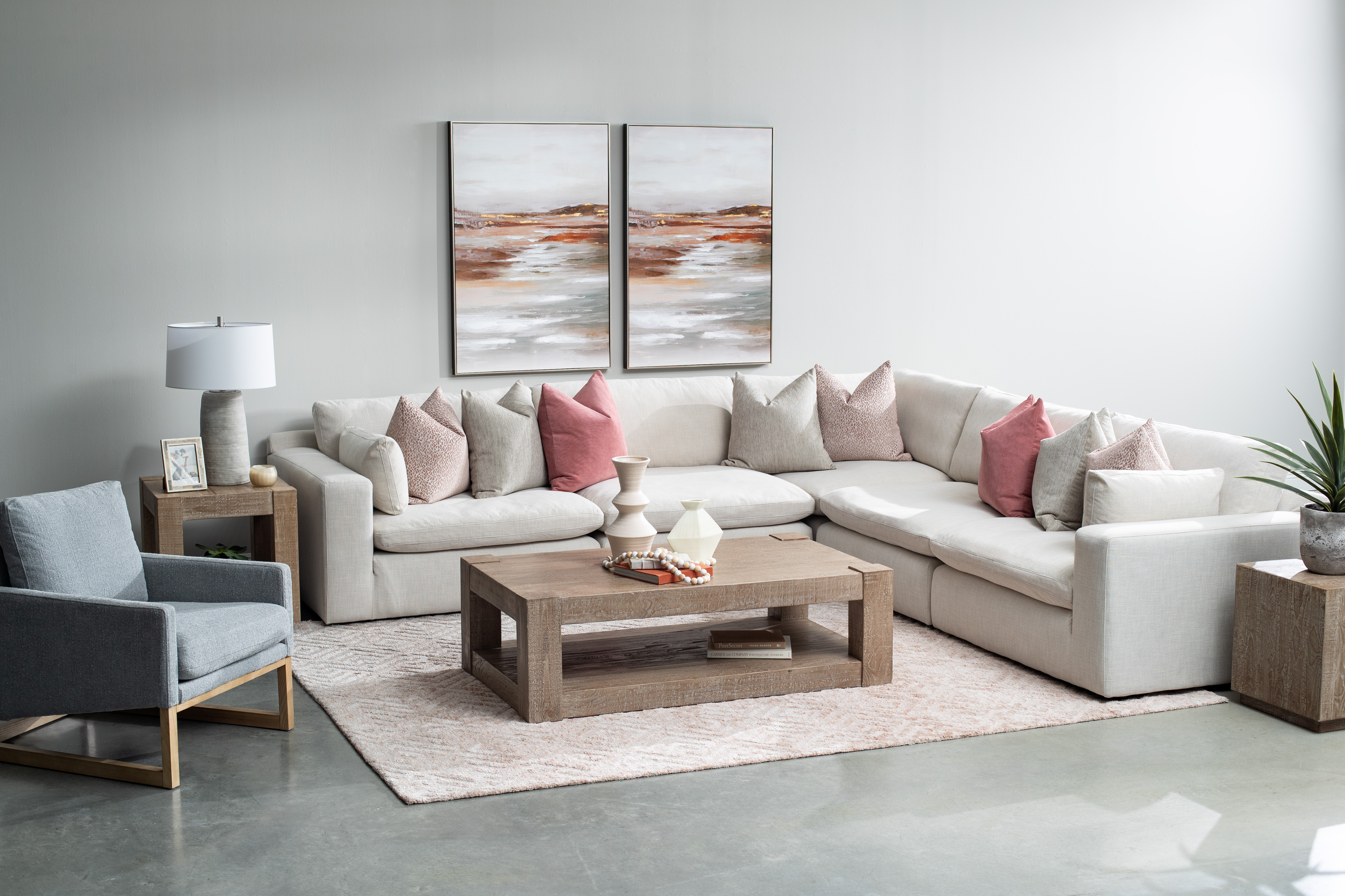 Elyza Five-Piece Sectional in White Cream | Mathis Home