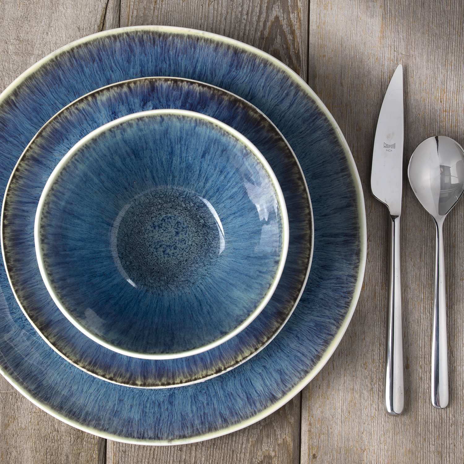 ClayBarn Nicole 12-Piece Stoneware Reactive Glaze Blue Dinnerware