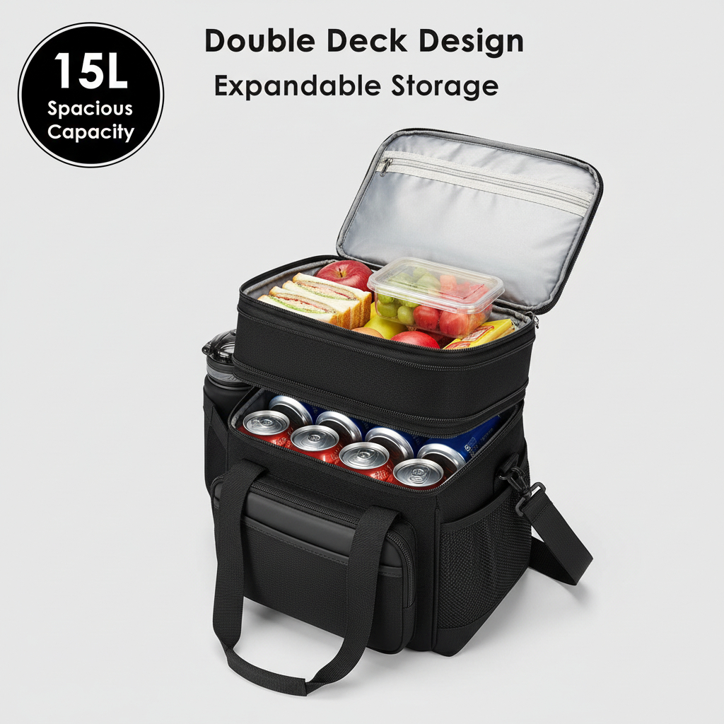 AKSZRI 2-in-1 Expandable Cooler Bag 15L Leakproof Insulated Tote