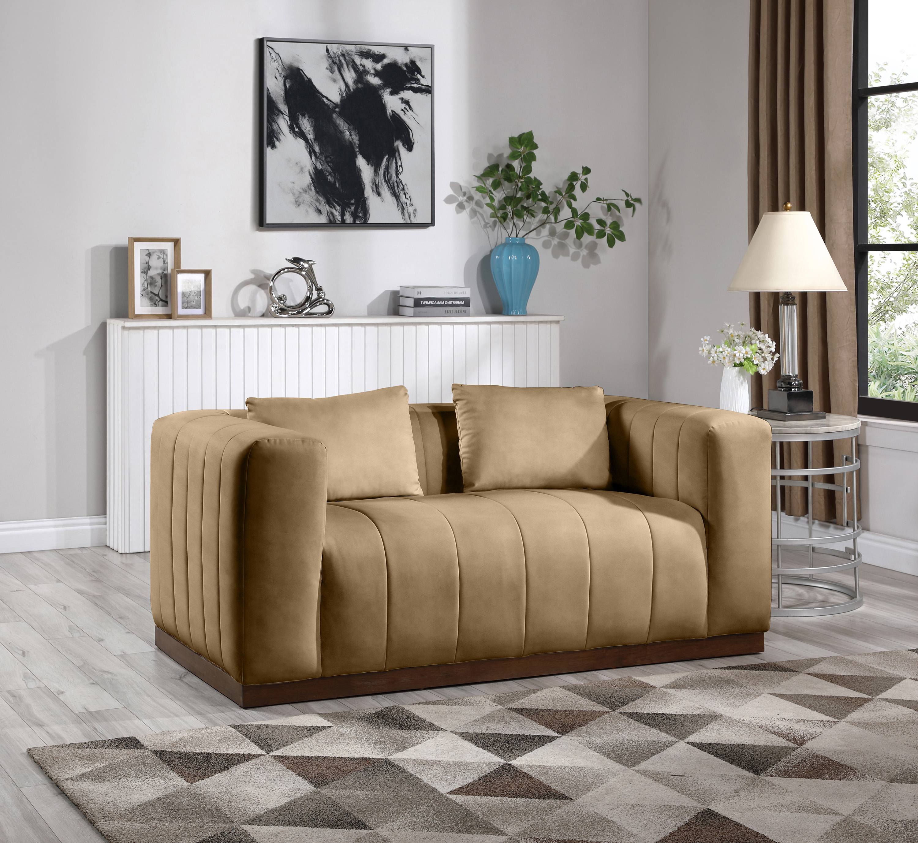 Meridian Furniture Mallina Tan Vegan Leather Loveseat