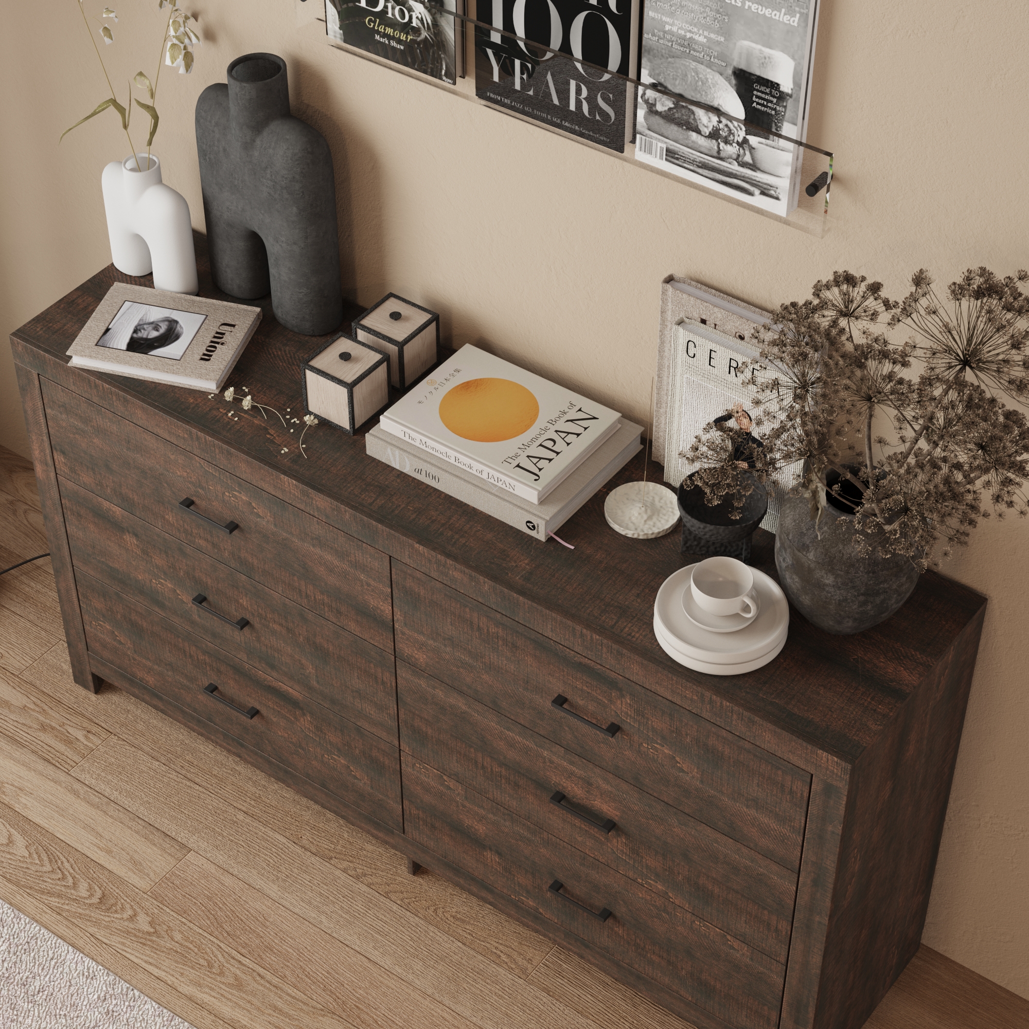 mainstays classic 6 drawer dresser FUFU&GAGA Modern 6-Drawer for Bedroom Storage, (63