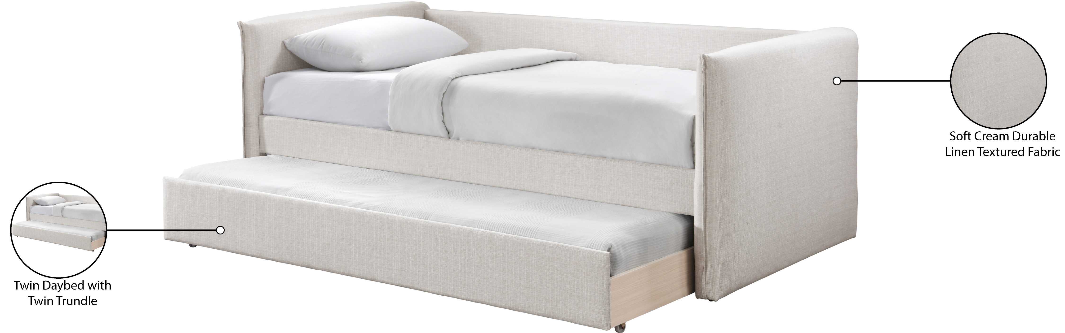 Meridian Furniture Colton Cream Linen Textured Fabric Twin Daybed