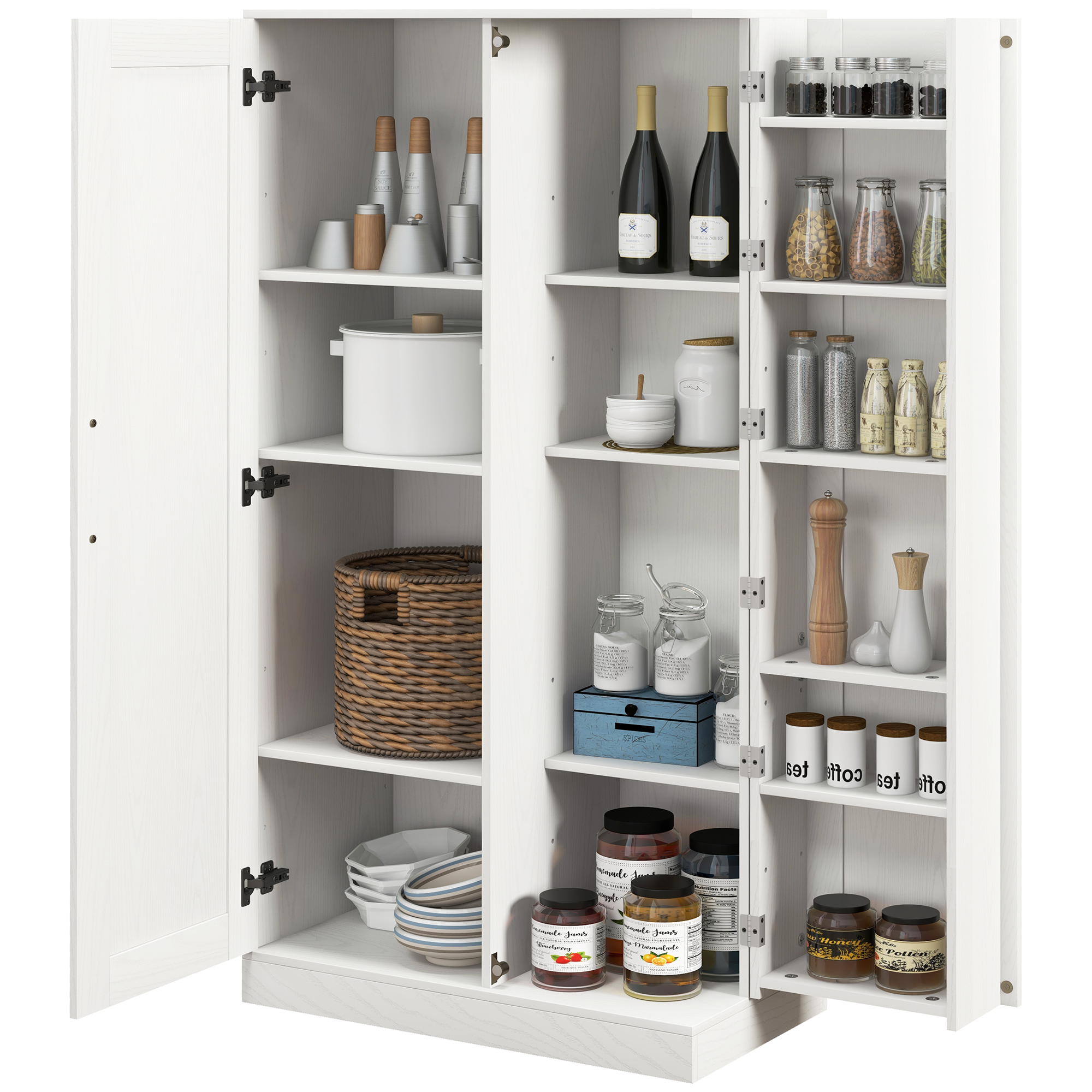 HOMCOM Kitchen Pantry Storage Cabinet, 14-Tier Freestanding Kitchen Cupboard with Adjustable Shelves for Living Room, Dining Room Storage, White, image size:2000x2000