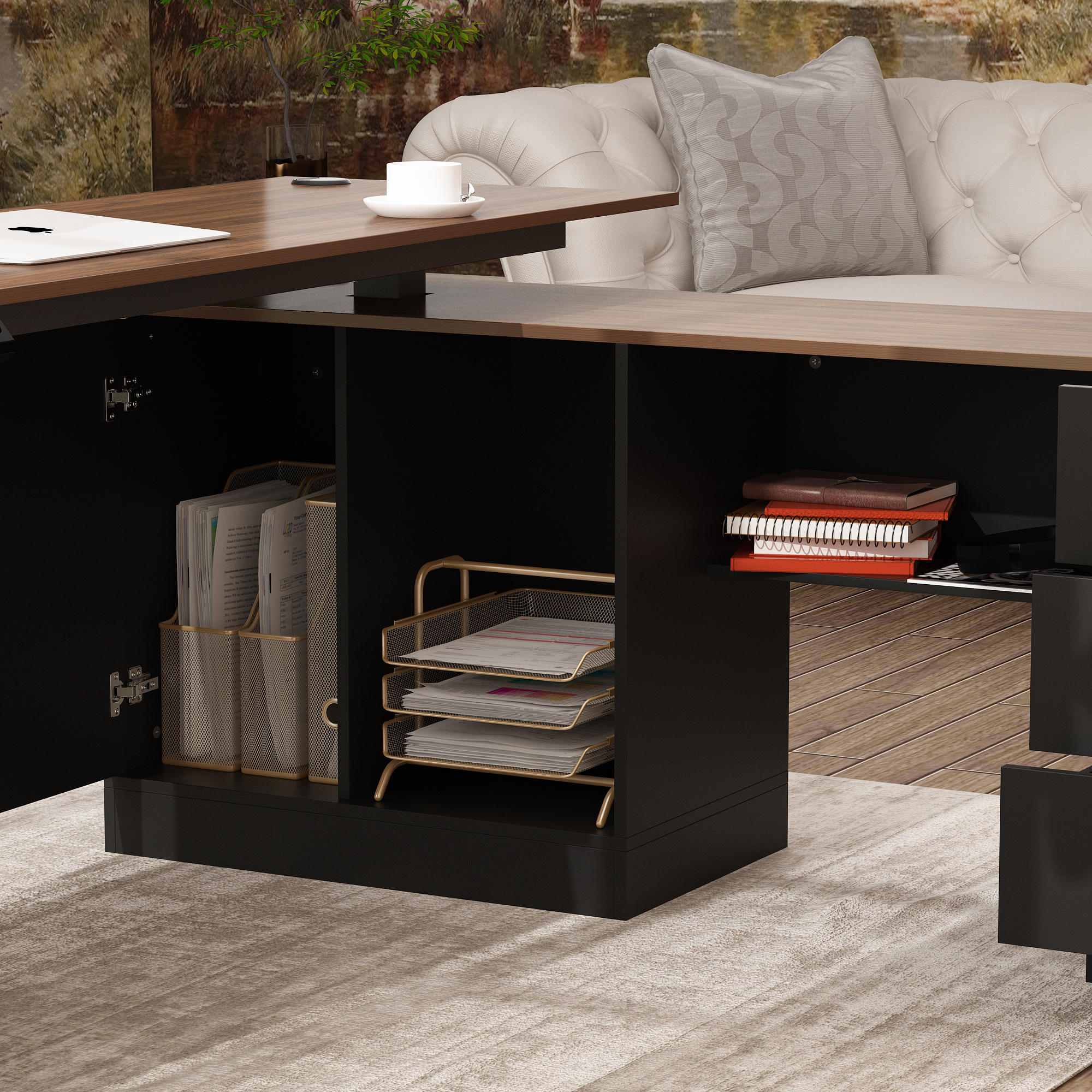 FUFU&GAGA L-Shaped Height Adjustable Office Desk - Perfect Blend