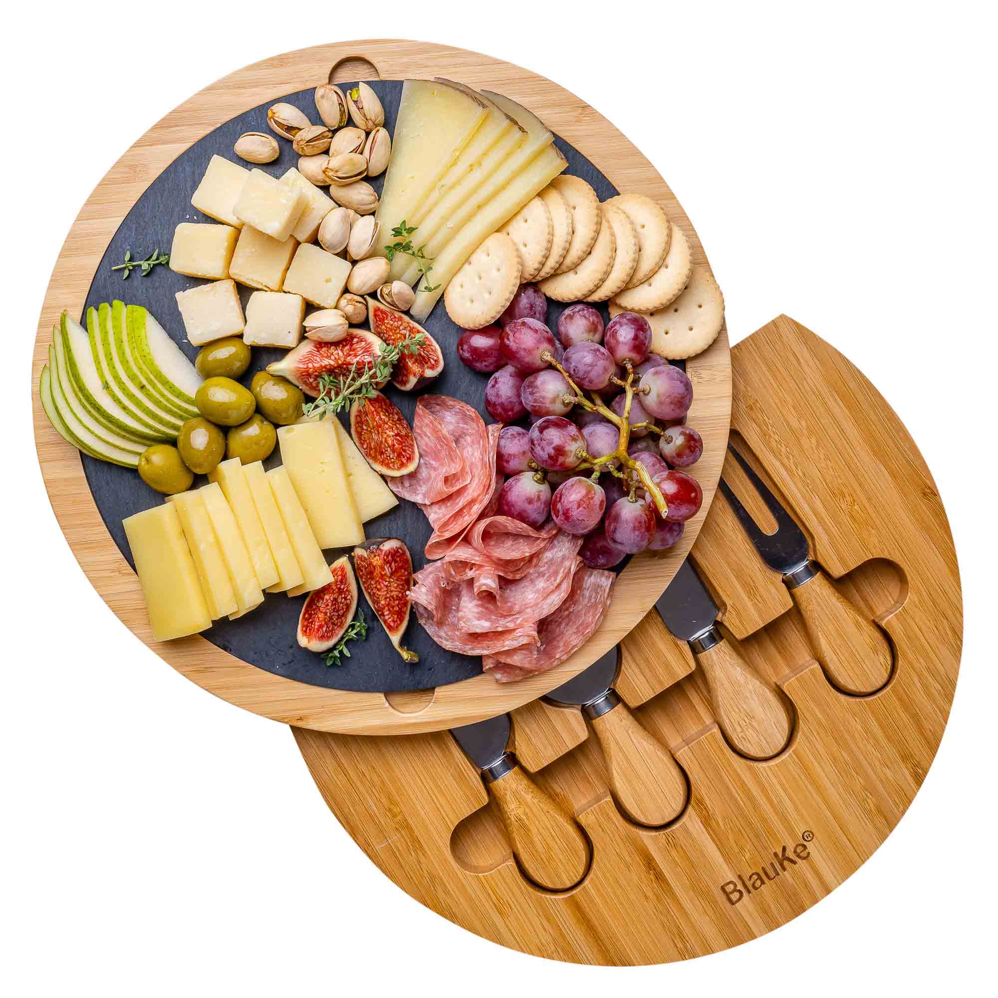 Chop & Stick Cutting Board and Cheese Knife Set with Magnetic Knife Holder - XXL 18'' x 12'' x 1'' inch Bamboo Charcuterie Board Set