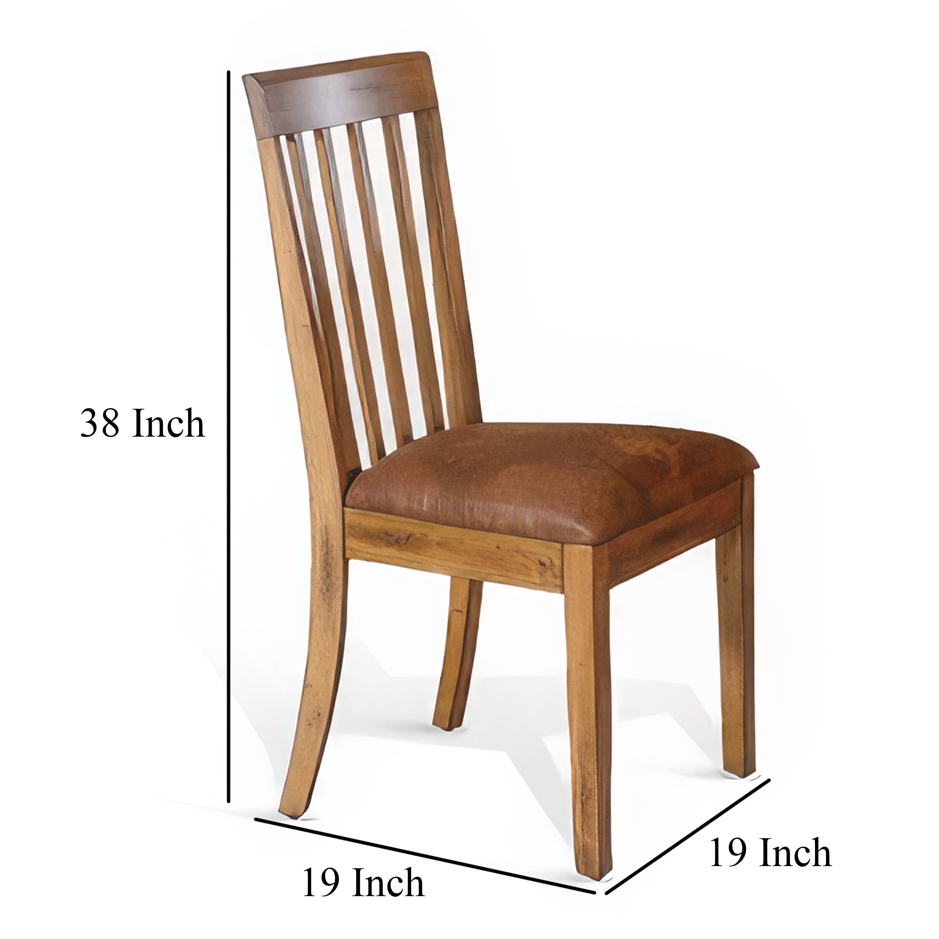 Marv Set of 2 Dining Chairs, Slat Back, Light Brown Microfiber 
