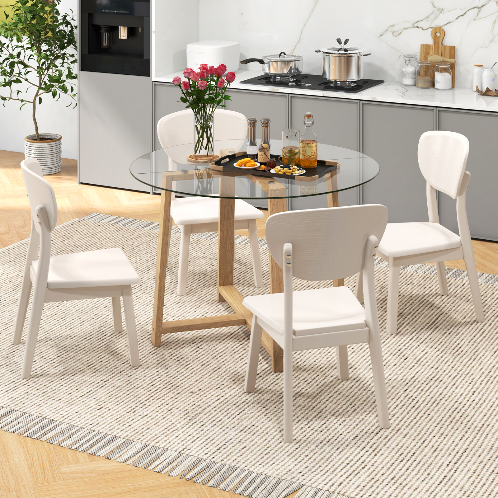 42-Inch Round Glass Dining Table with Tempered Glass Top and