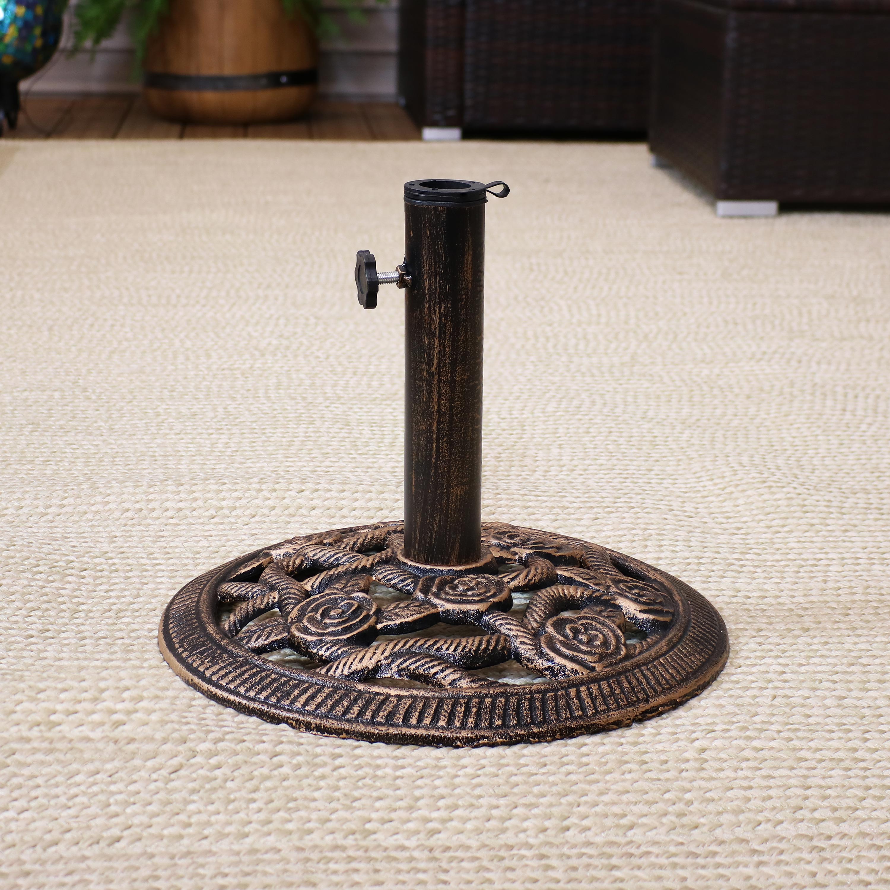 cast iron patio umbrella base Sunnydaze Rose Blossom Cast Iron Patio Umbrella Base - 16