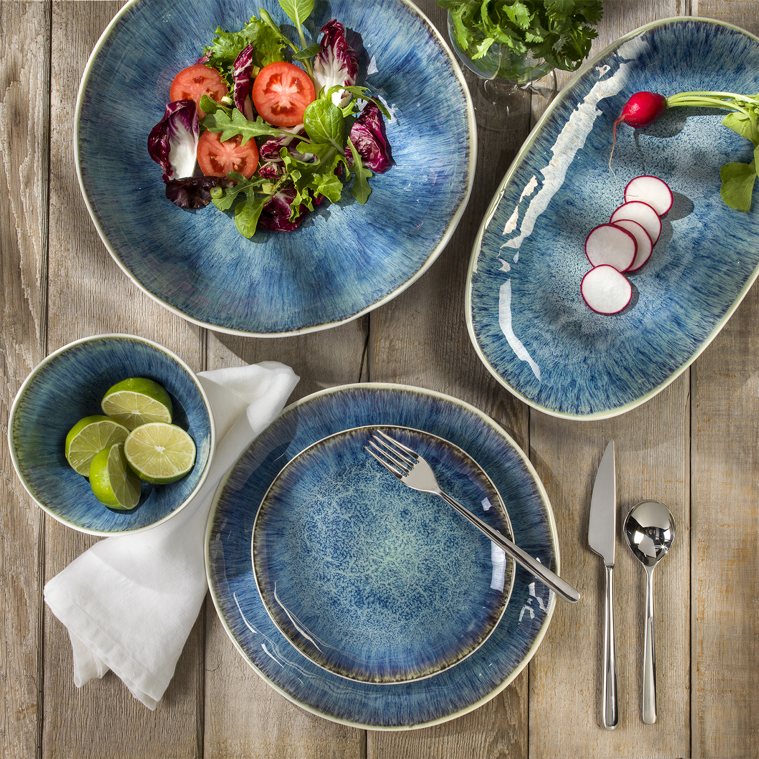 ClayBarn Nicole 12-Piece Stoneware Reactive Glaze Blue Dinnerware