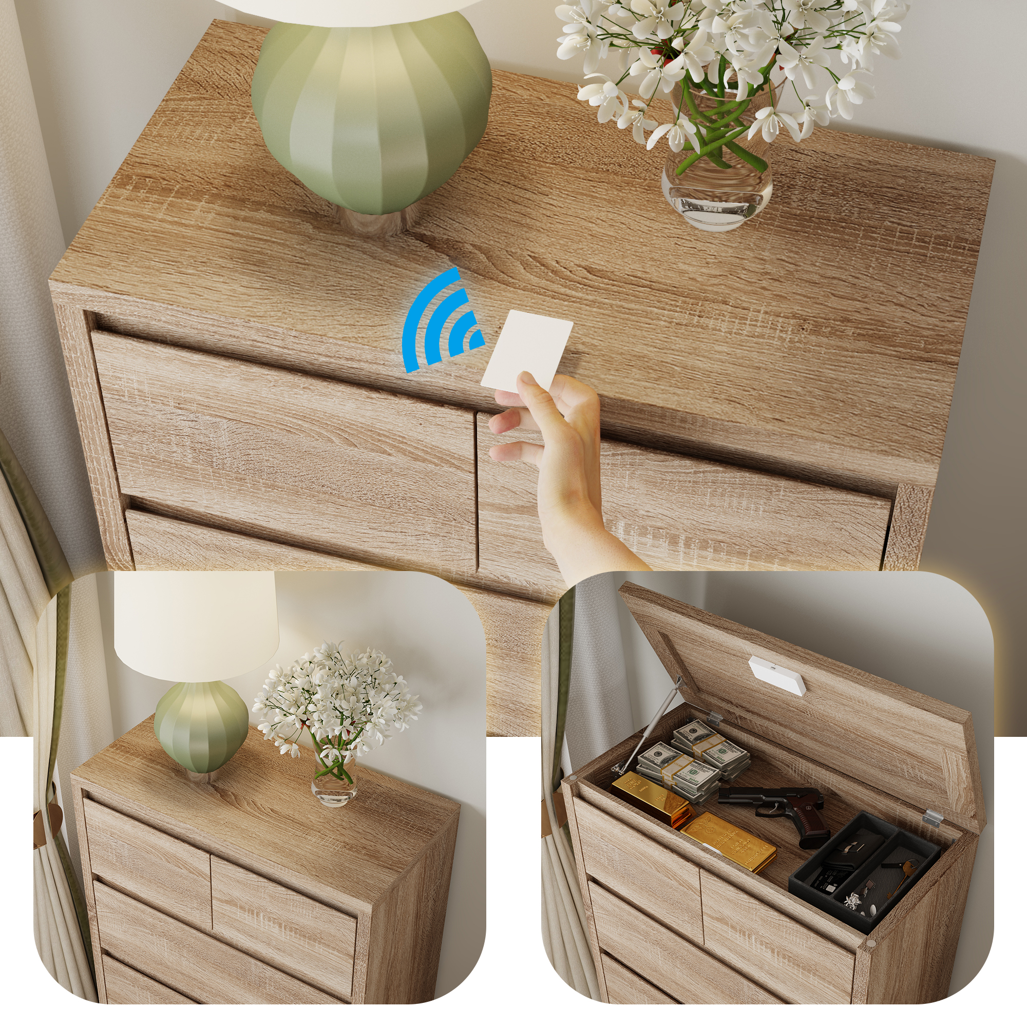 FUFU&GAGA Modern Flip-Top Storage Cabinet with 2 Small & 3