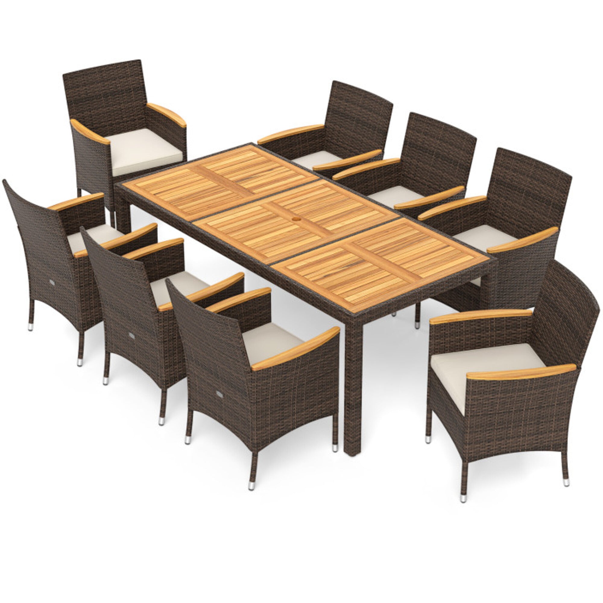 Mondawe 9-Piece Outdoor Dining Set, 1 Acacia Table & 8 PE Rattan
