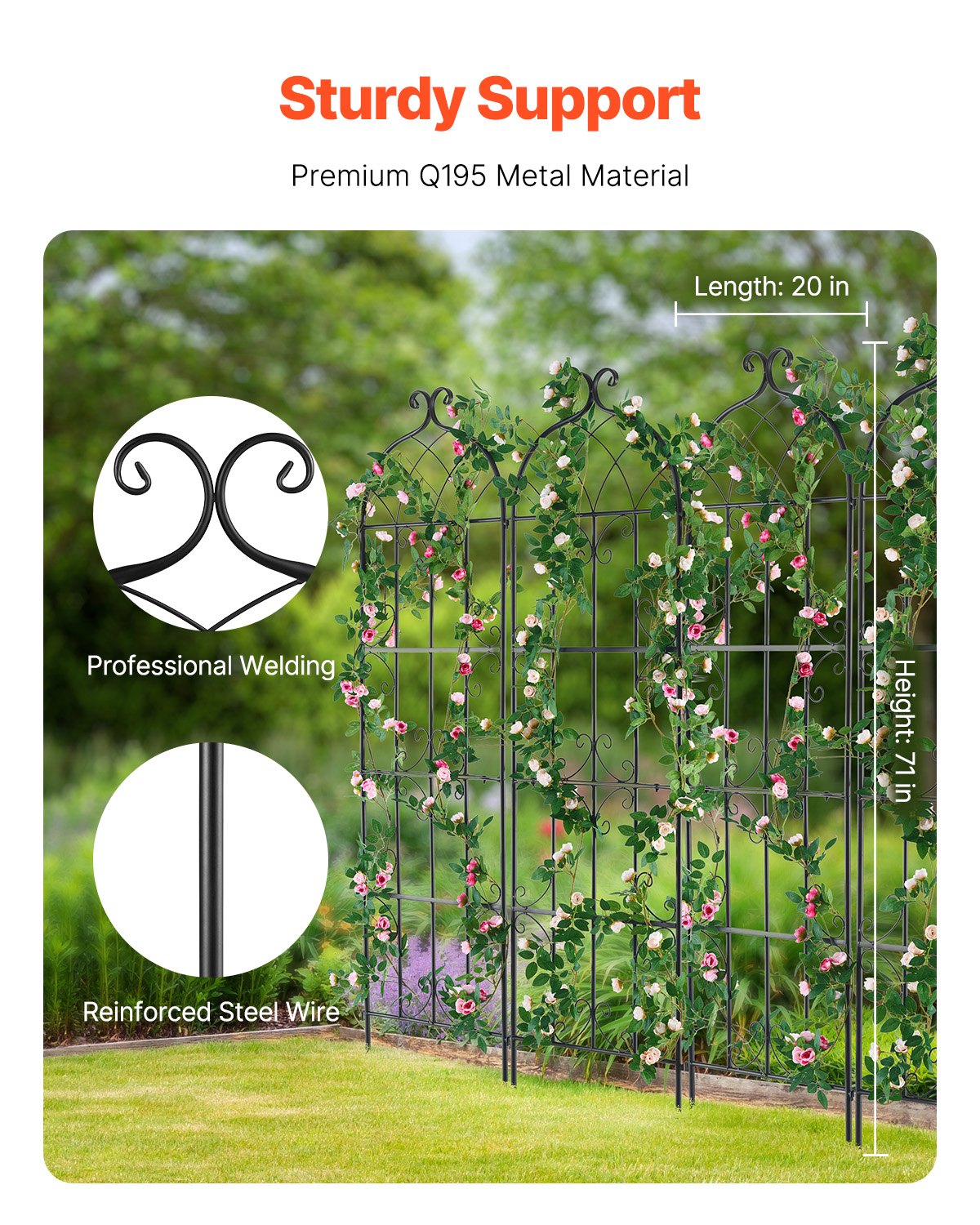Slickblue 4-Pack Metal Garden Trellis Set for Climbing Plants, Rustproof Outdoor Plant Support in Black | Mathis Home
