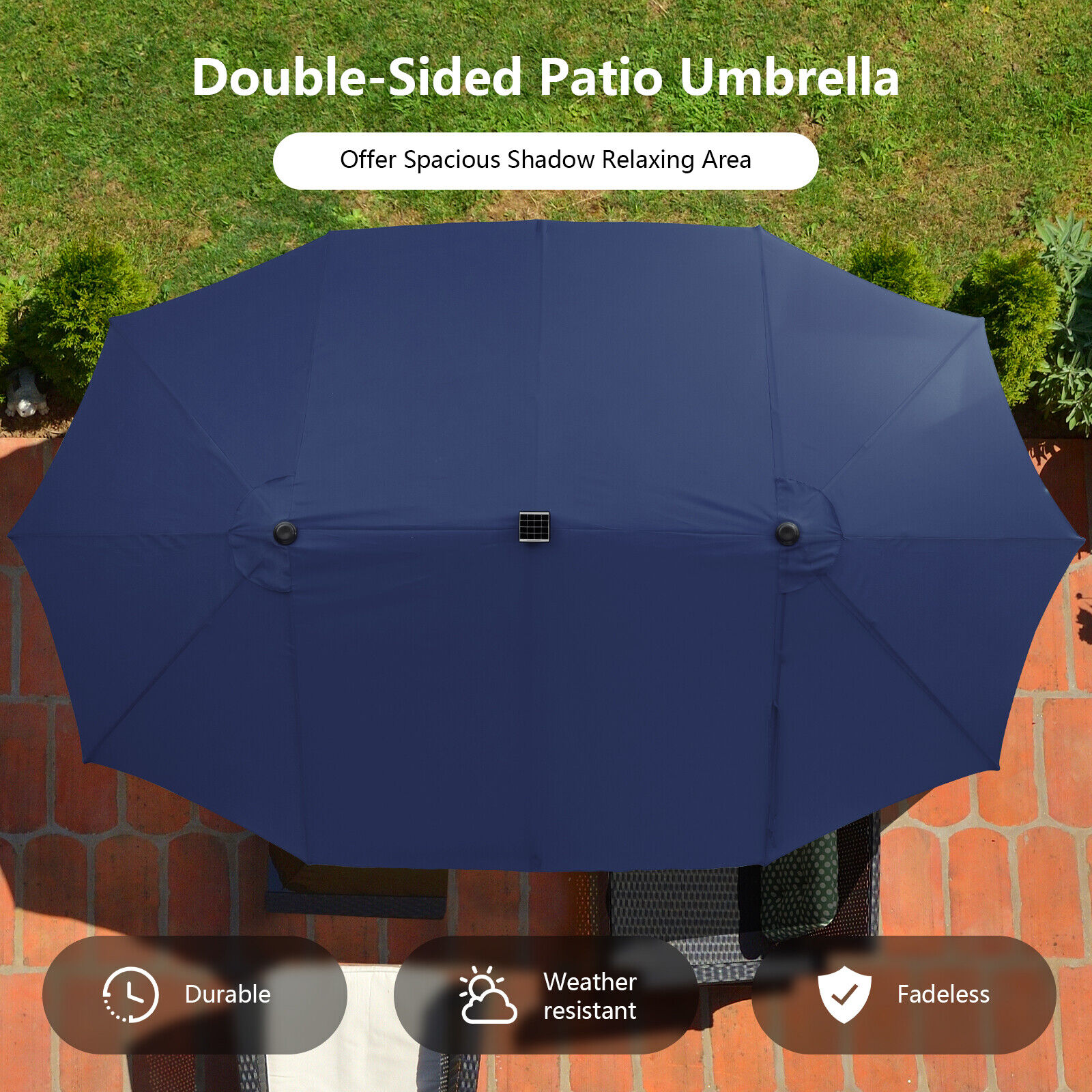 Berkley Jensen 11' Aluminum Offset Umbrella With Solar LEDs And Stand   Navy