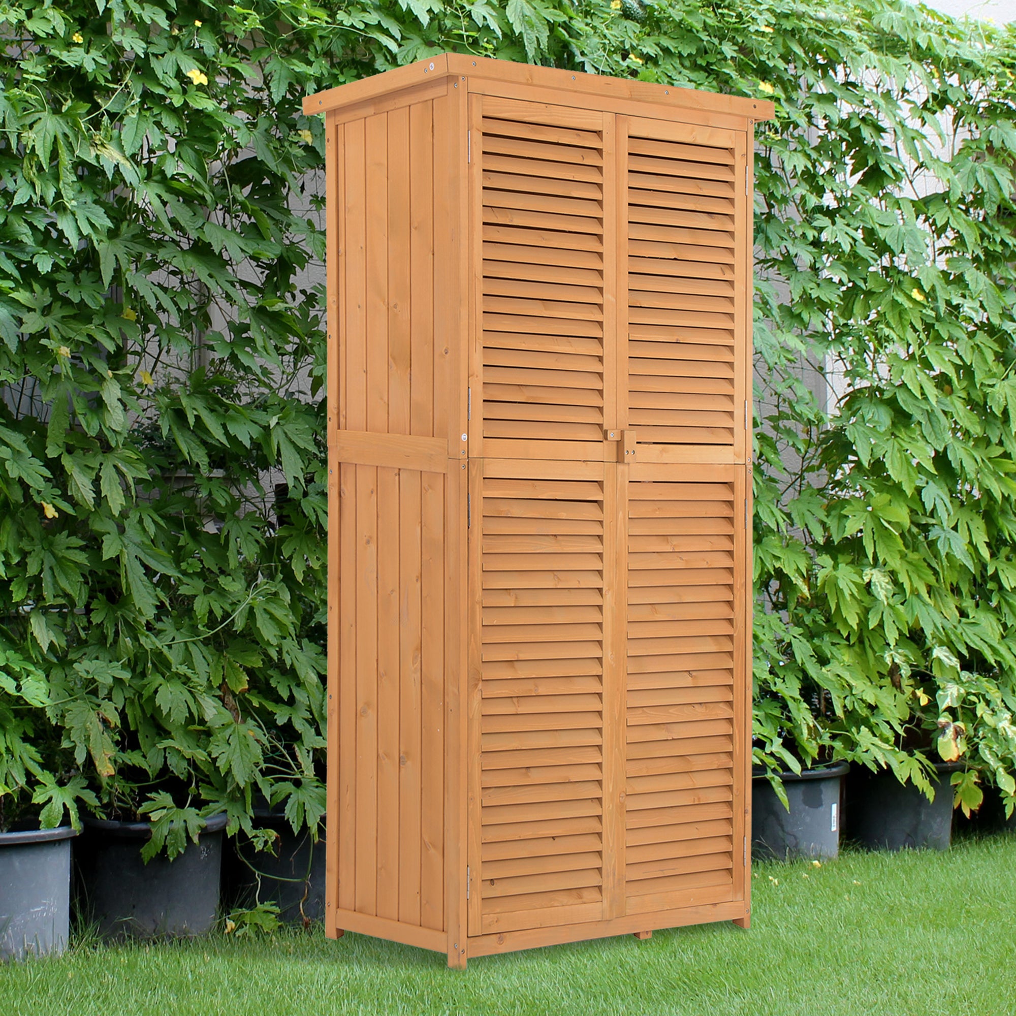 Natural Wood Storage: 3x5 ft Wooden Garden Shed with Lockable Doors
