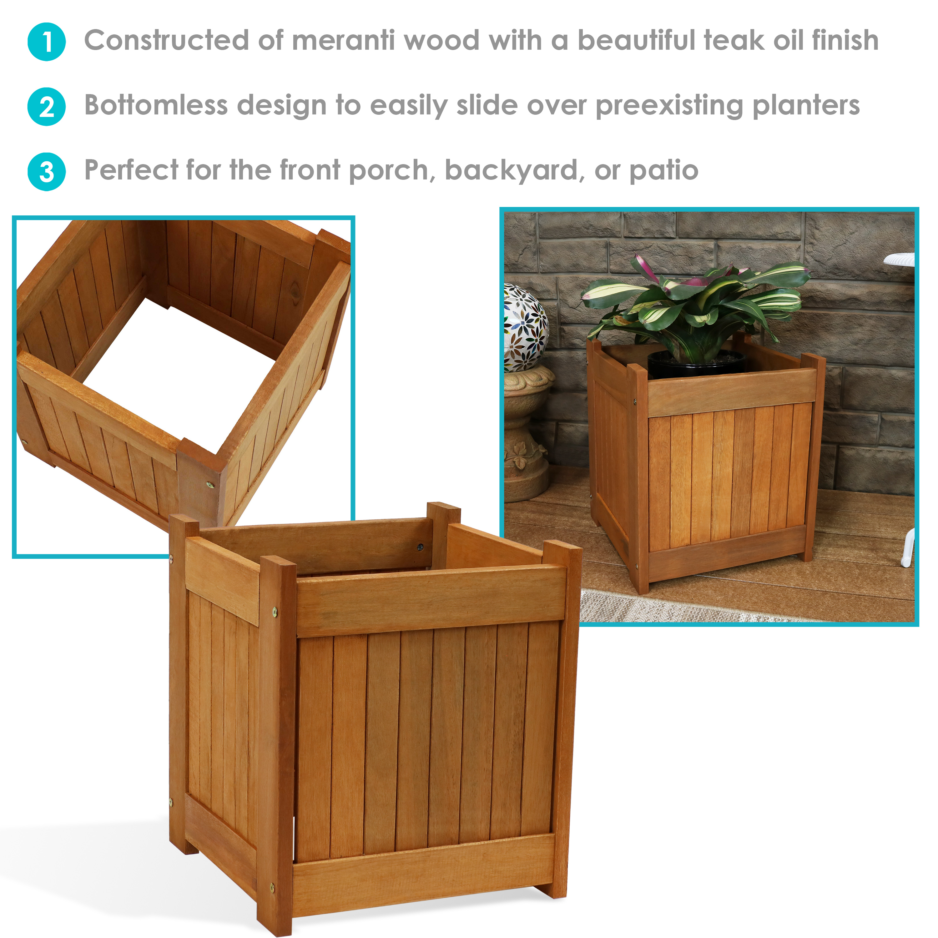 Sunnydaze 16 in. Meranti Wood Outdoor Planter Box (Set of 2)