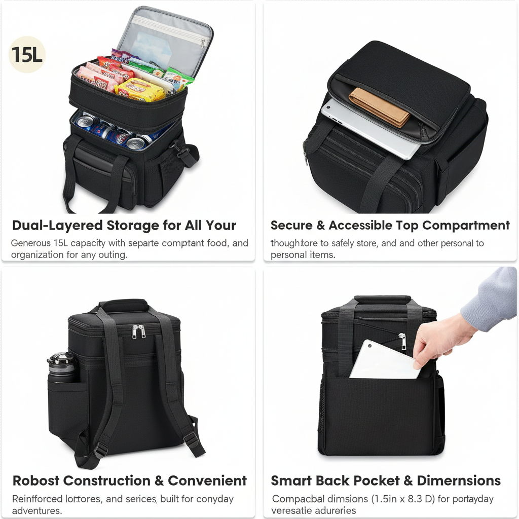 AKSZRI 2-in-1 Expandable Cooler Bag 15L Leakproof Insulated Tote